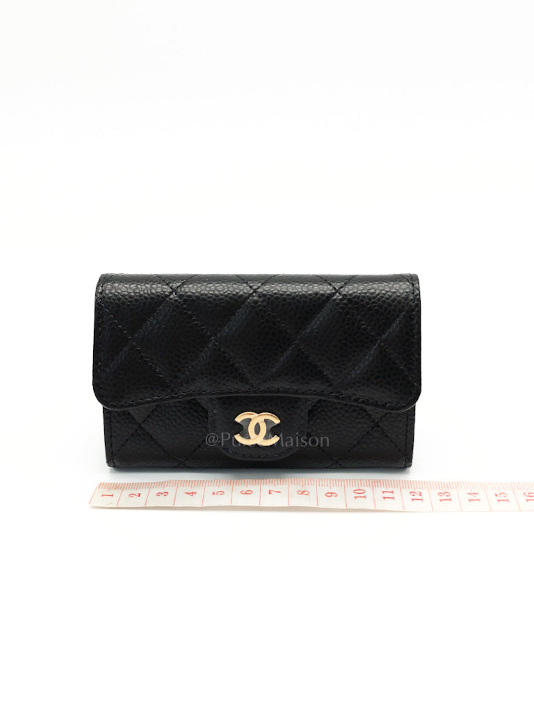 Flap Card Holder in Quilted Caviar Leather and Light Gold Hardware (Microchip) | Purse Maison Luxury Bags Shop