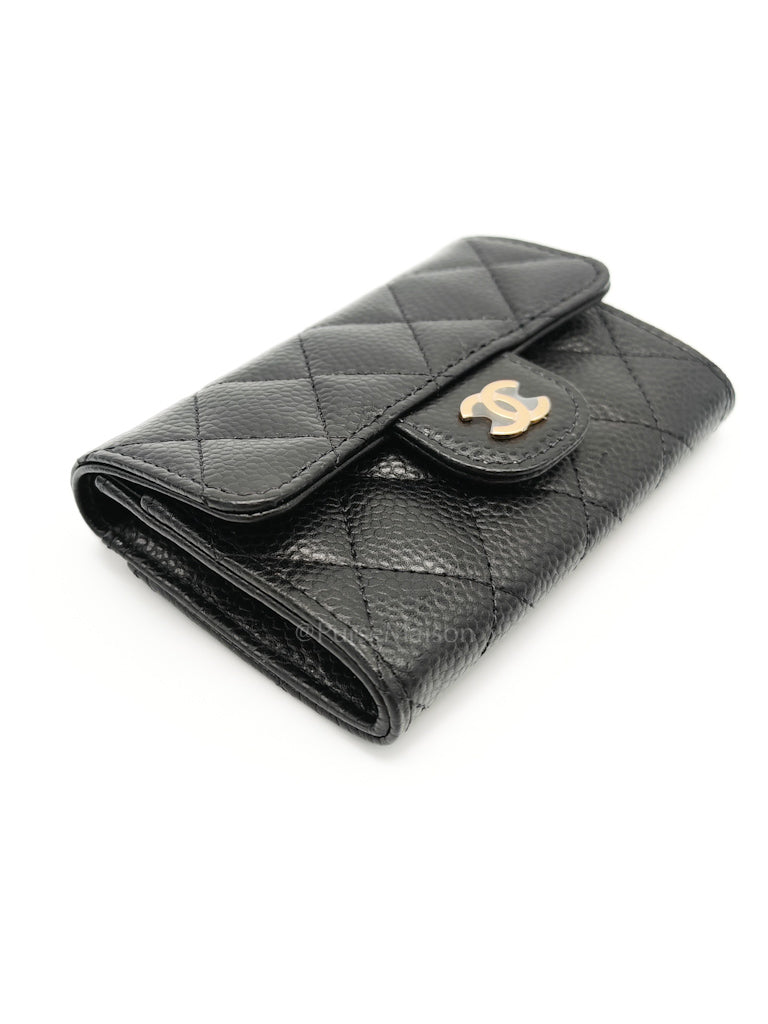 Flap Card Holder in Quilted Caviar Leather and Light Gold Hardware (Microchip) | Purse Maison Luxury Bags Shop