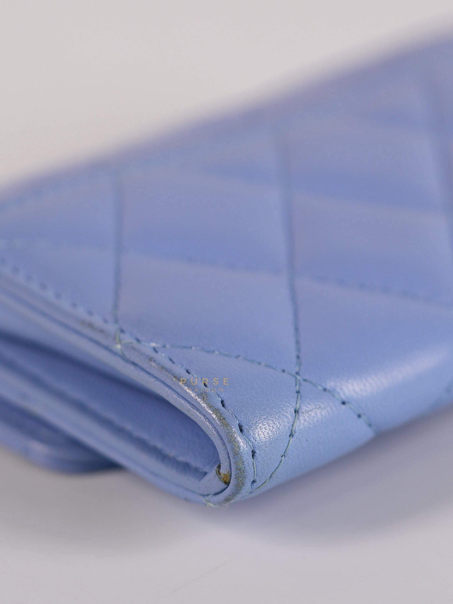 Flap Card Holder Wallet in Light Blue Quilted Lambskin Leather Gold Hardware Series 30 | Purse Maison Luxury Bags Shop