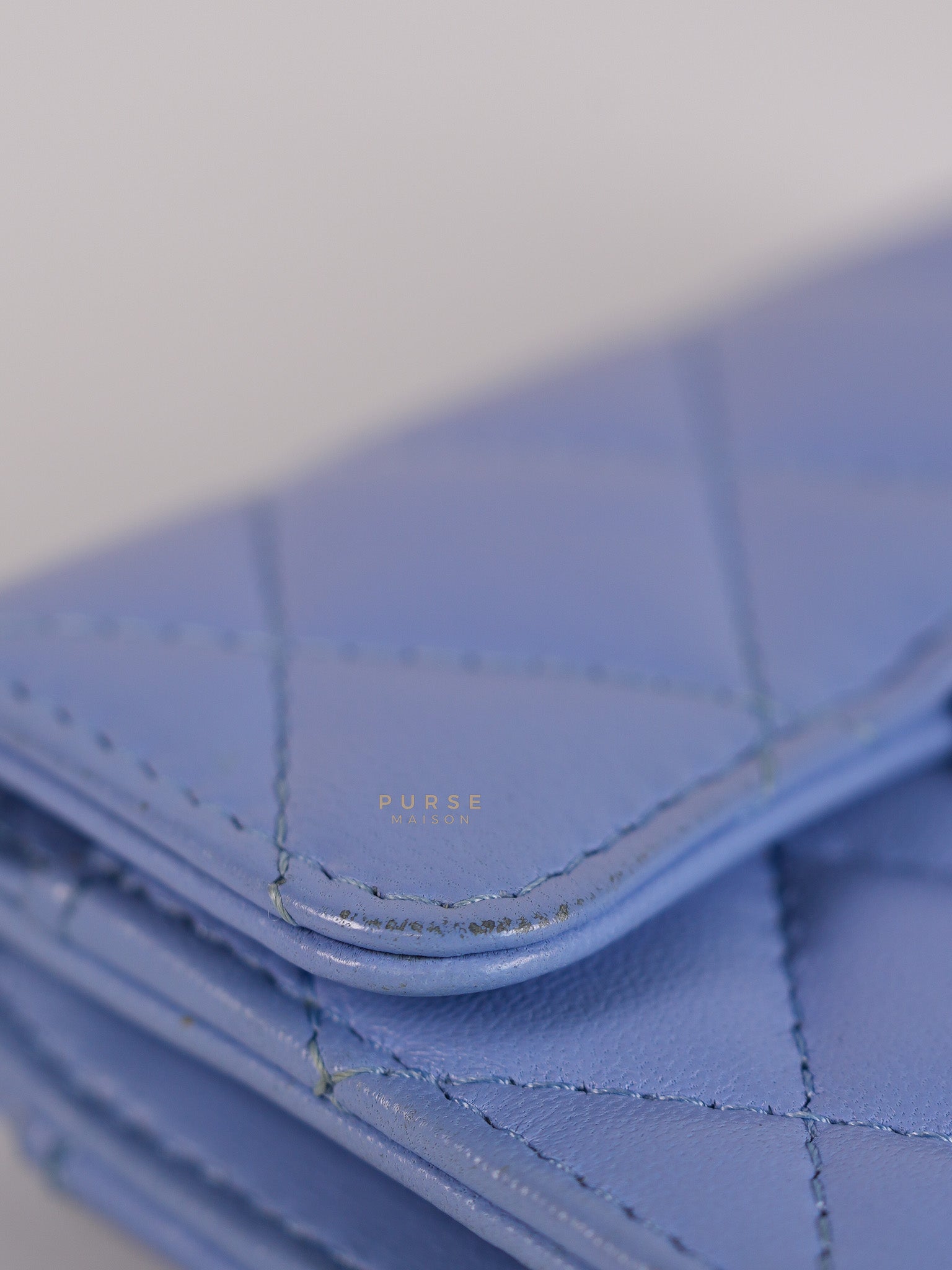 Flap Card Holder Wallet in Light Blue Quilted Lambskin Leather Gold Hardware Series 30 | Purse Maison Luxury Bags Shop