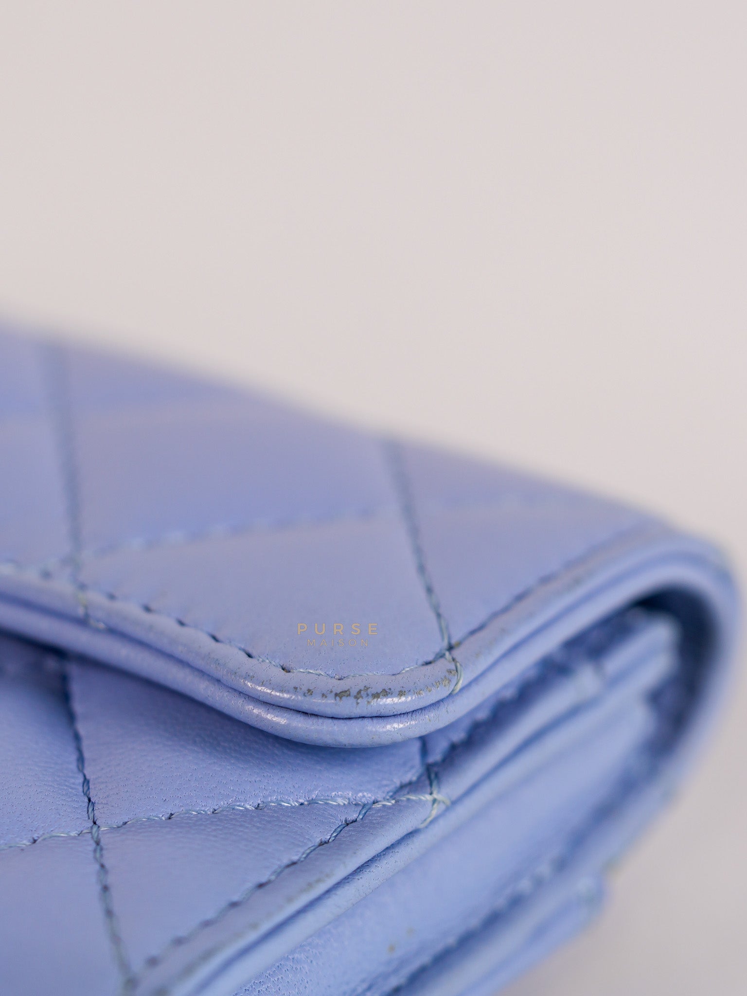 Flap Card Holder Wallet in Light Blue Quilted Lambskin Leather Gold Hardware Series 30 | Purse Maison Luxury Bags Shop