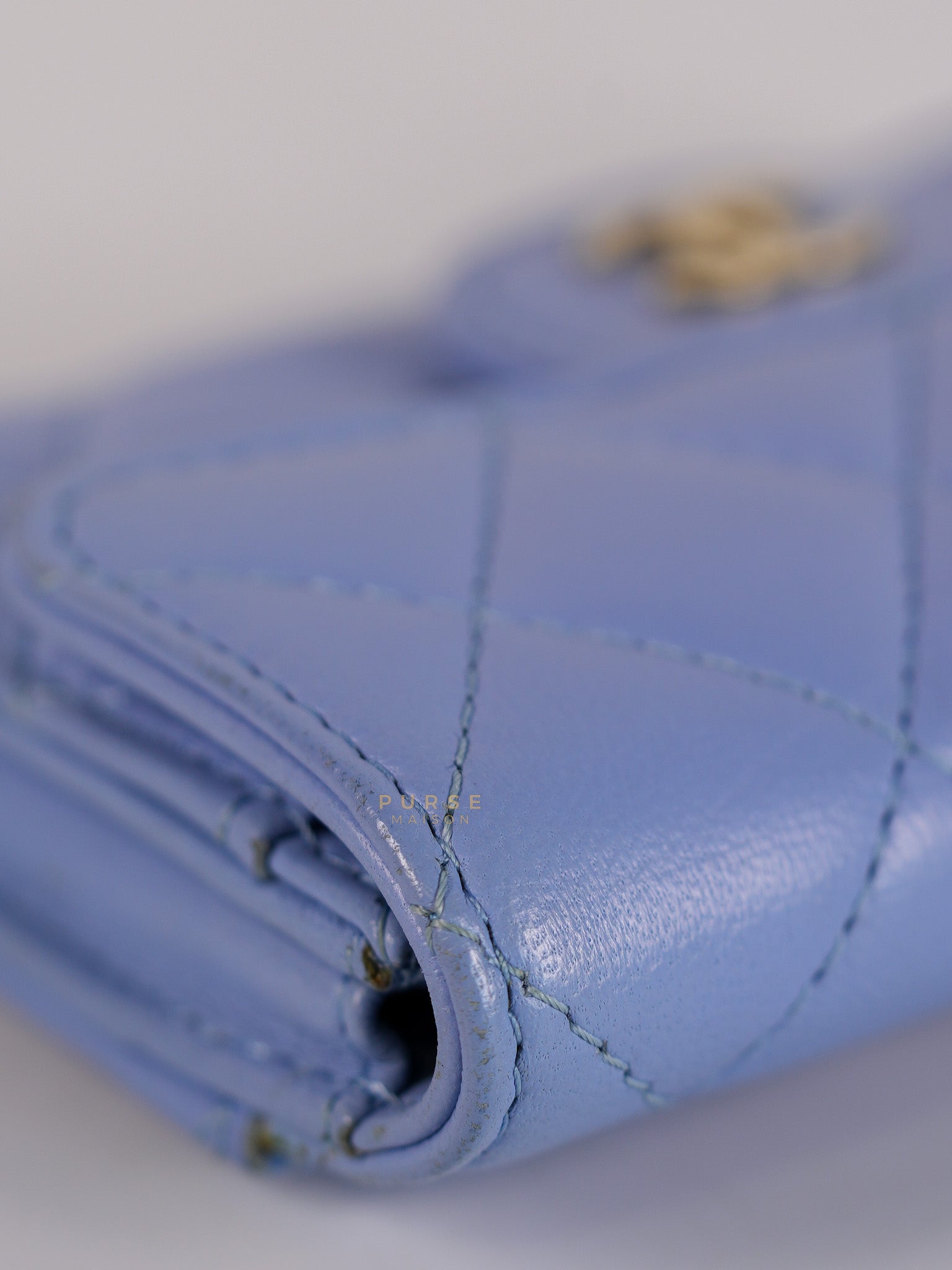 Flap Card Holder Wallet in Light Blue Quilted Lambskin Leather Gold Hardware Series 30 | Purse Maison Luxury Bags Shop