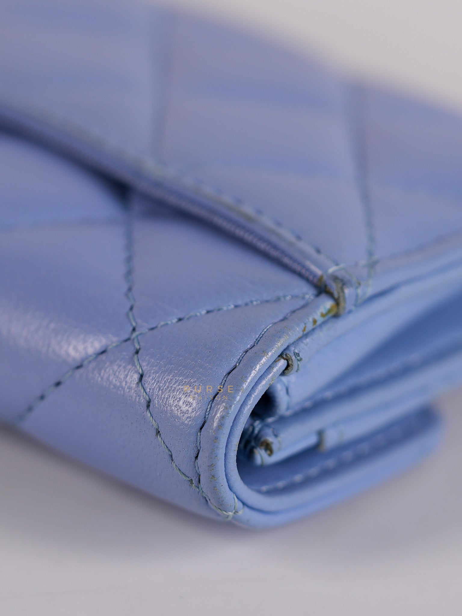 Flap Card Holder Wallet in Light Blue Quilted Lambskin Leather Gold Hardware Series 30 | Purse Maison Luxury Bags Shop