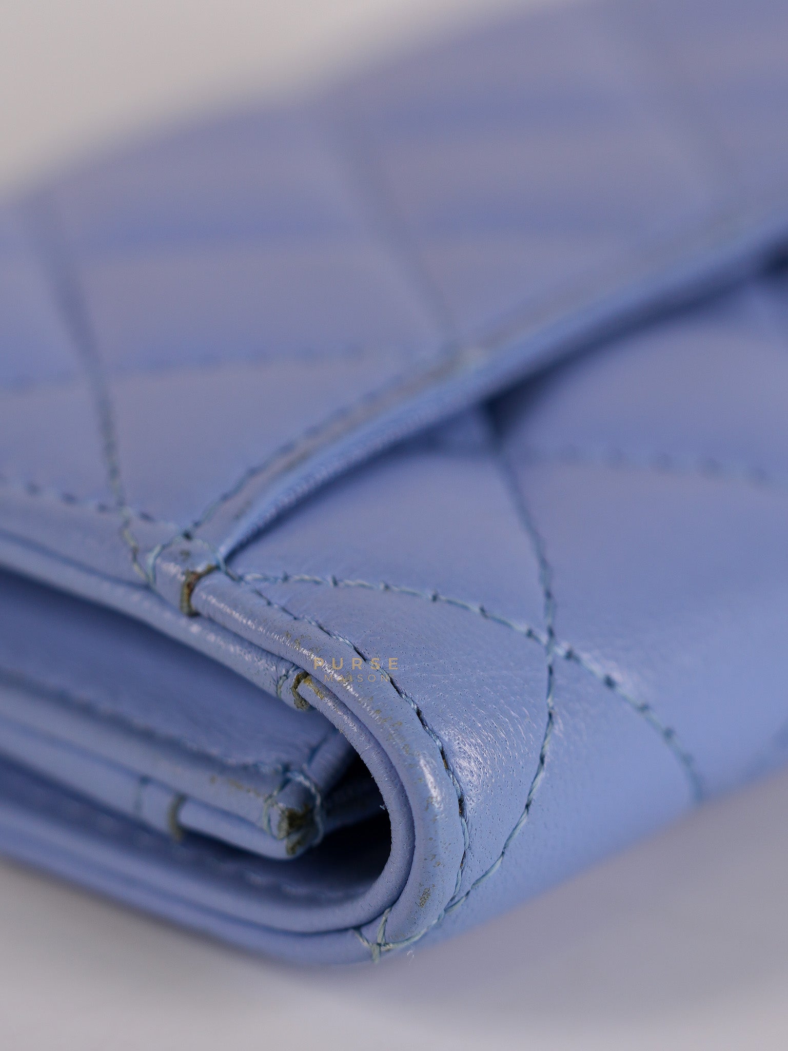 Flap Card Holder Wallet in Light Blue Quilted Lambskin Leather Gold Hardware Series 30 | Purse Maison Luxury Bags Shop