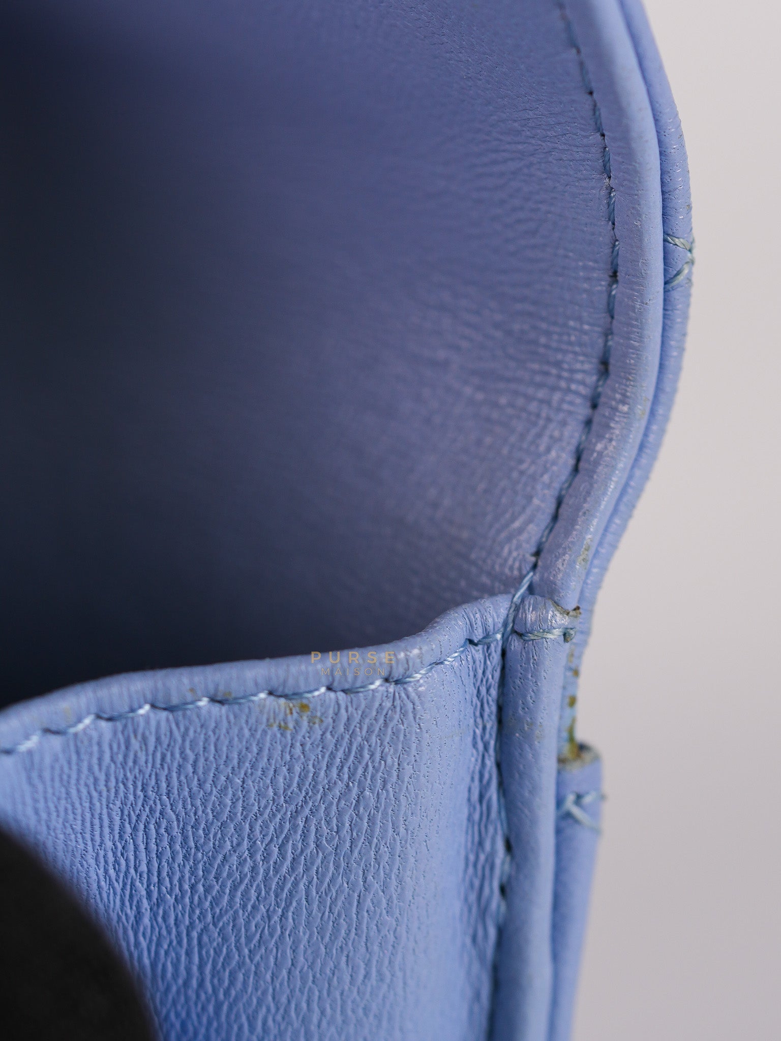 Flap Card Holder Wallet in Light Blue Quilted Lambskin Leather Gold Hardware Series 30 | Purse Maison Luxury Bags Shop