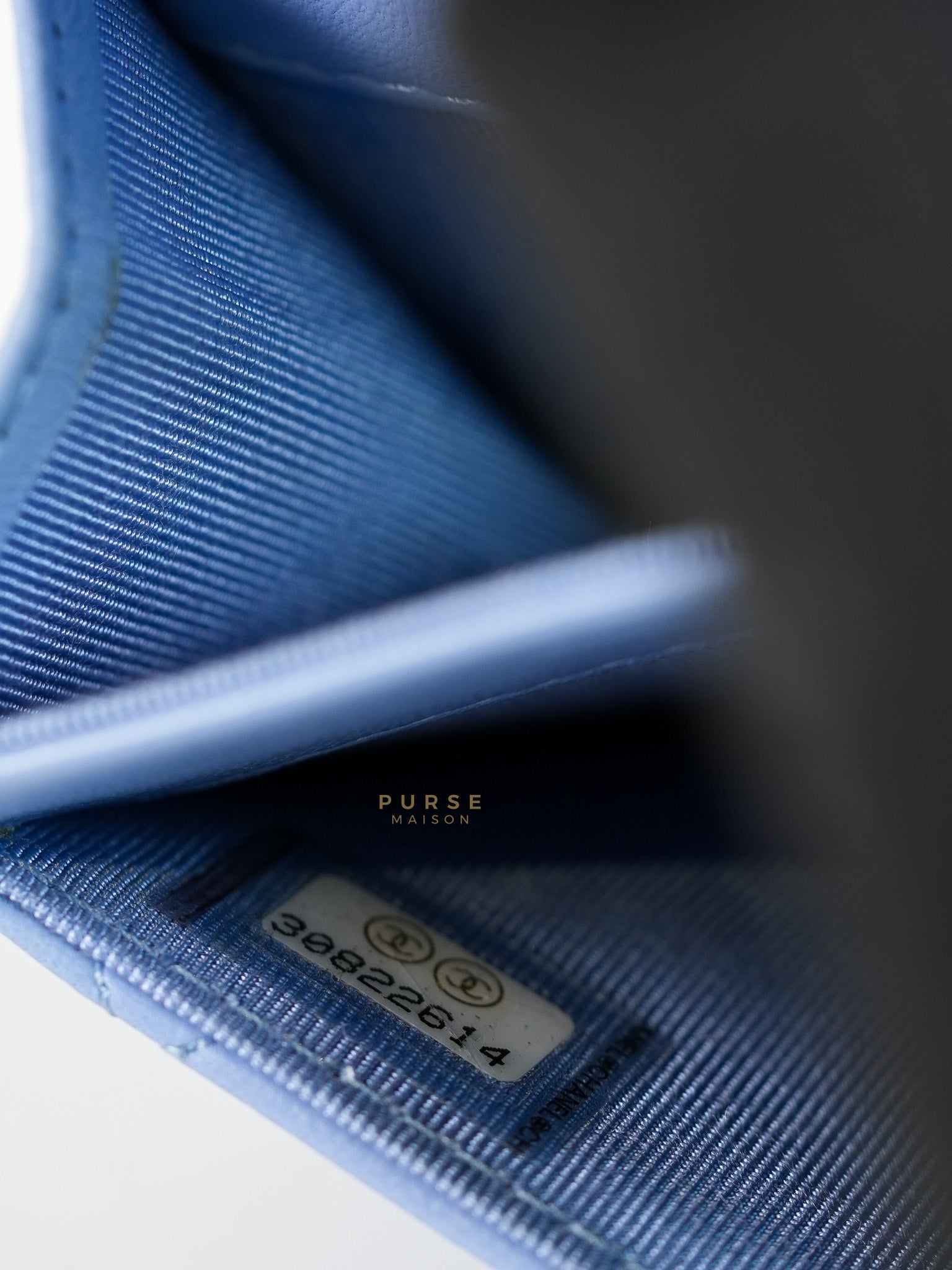 Flap Card Holder Wallet in Light Blue Quilted Lambskin Leather Gold Hardware Series 30 | Purse Maison Luxury Bags Shop