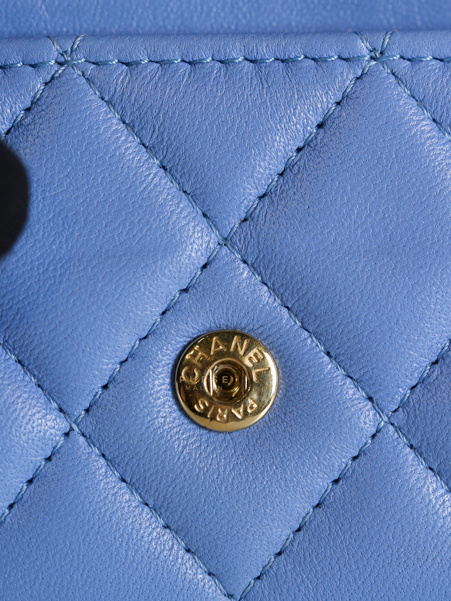 Flap Card Holder Wallet in Light Blue Quilted Lambskin Leather Gold Hardware Series 30 | Purse Maison Luxury Bags Shop