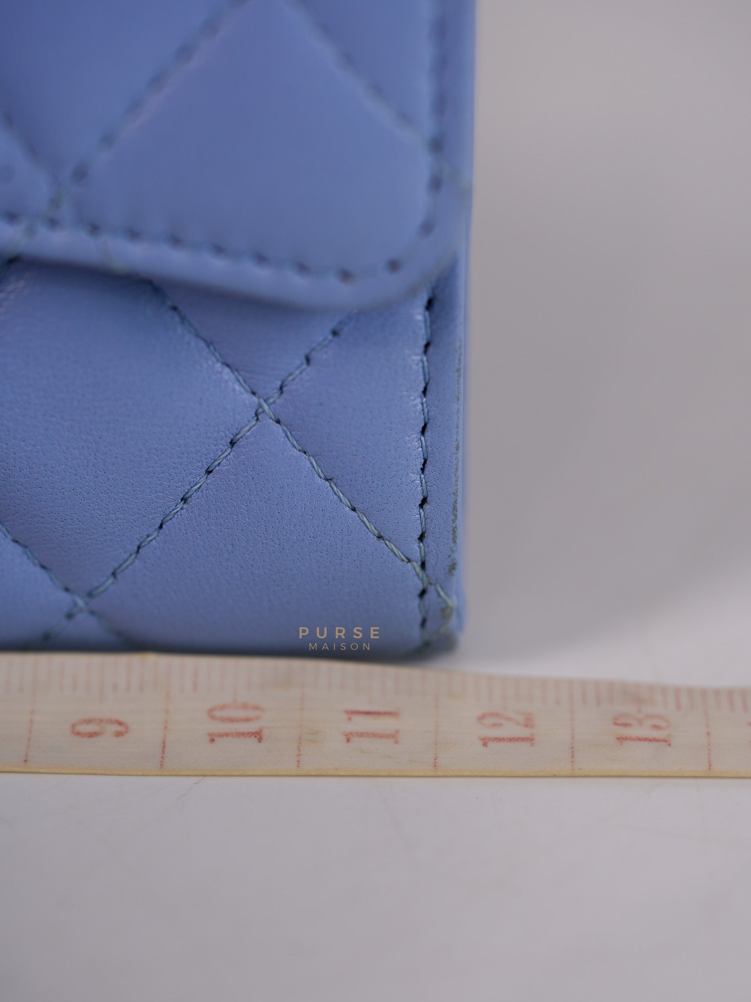 Flap Card Holder Wallet in Light Blue Quilted Lambskin Leather Gold Hardware Series 30 | Purse Maison Luxury Bags Shop