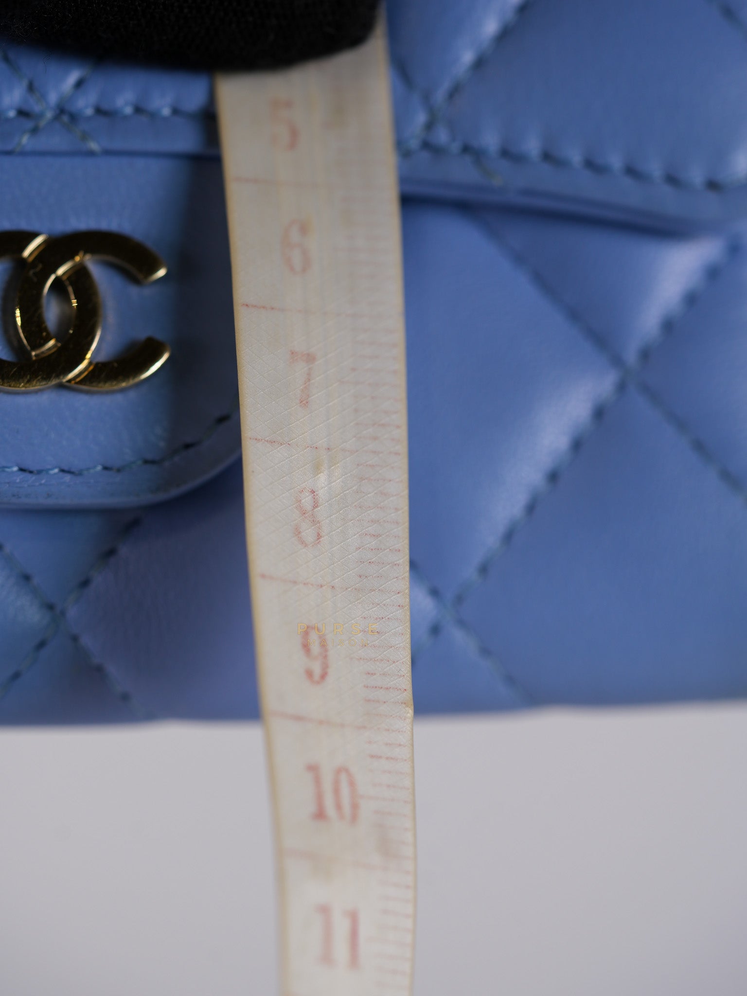 Flap Card Holder Wallet in Light Blue Quilted Lambskin Leather Gold Hardware Series 30 | Purse Maison Luxury Bags Shop