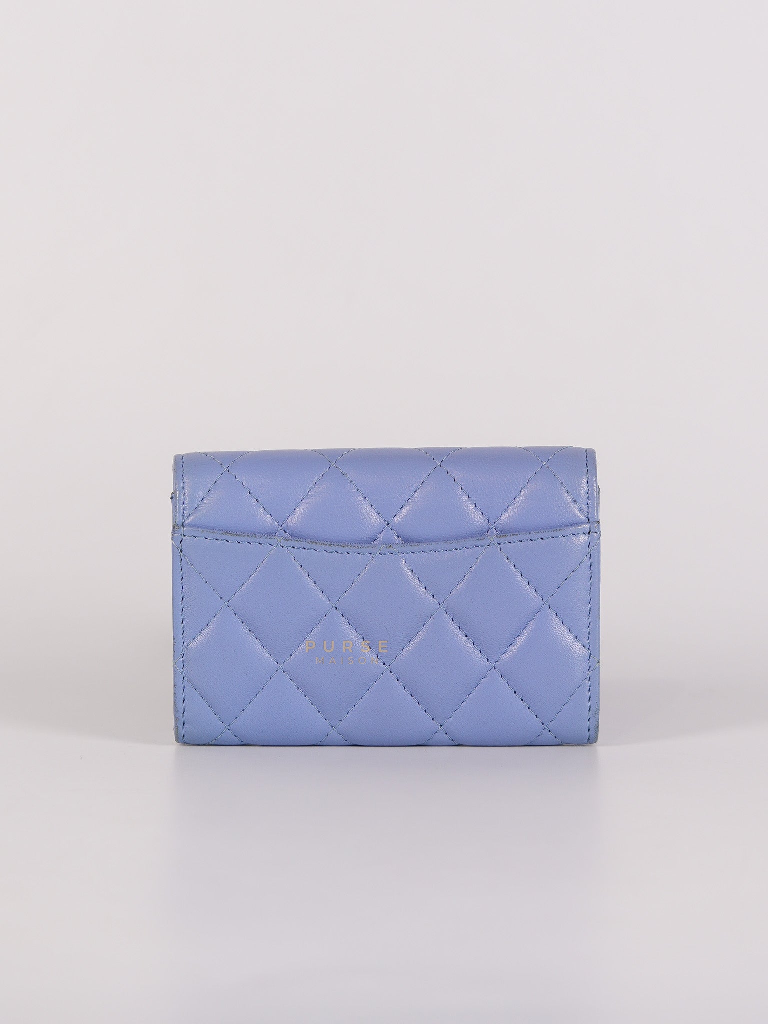 Flap Card Holder Wallet in Light Blue Quilted Lambskin Leather Gold Hardware Series 30 | Purse Maison Luxury Bags Shop