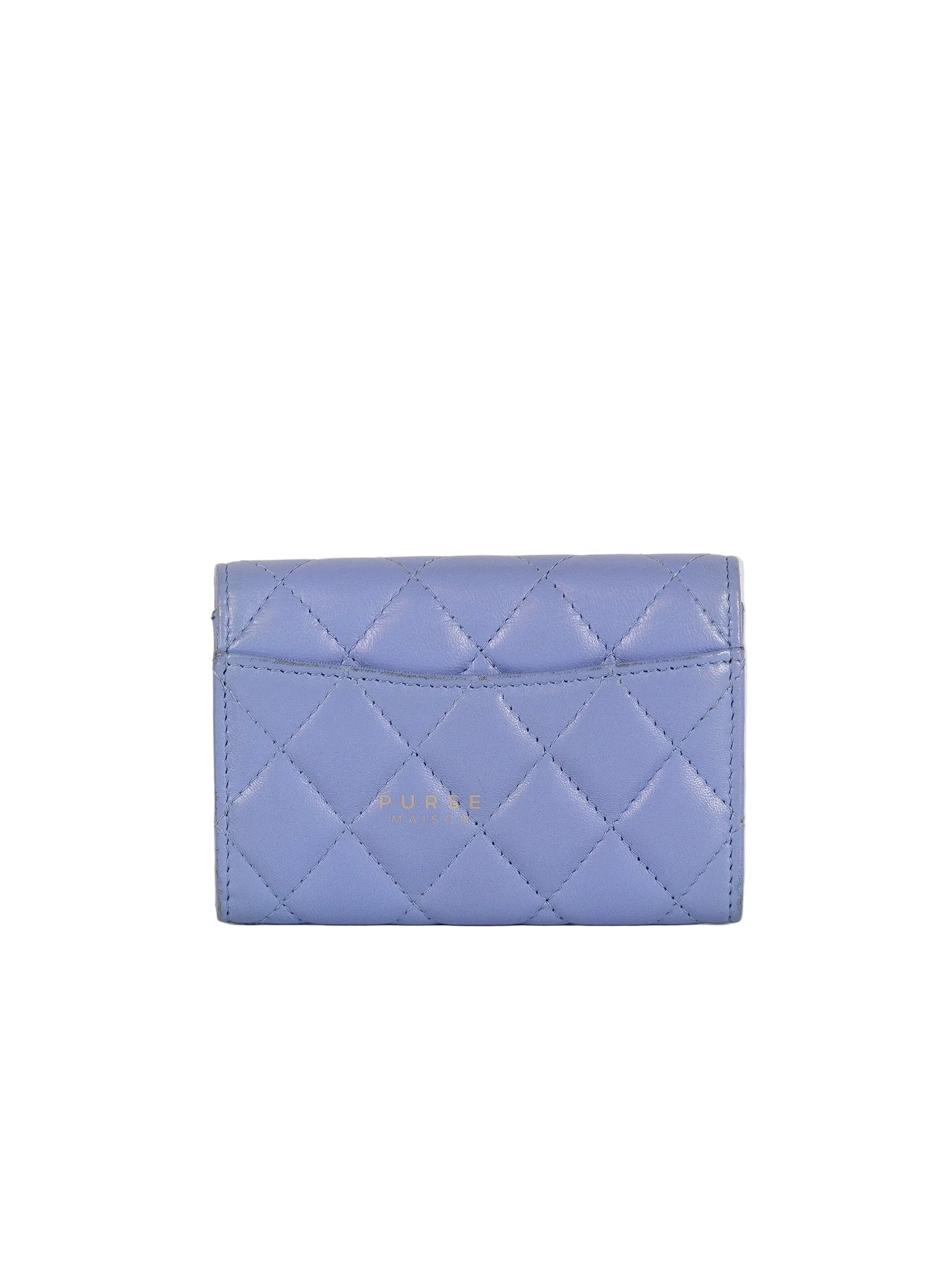 Flap Card Holder Wallet in Light Blue Quilted Lambskin Leather Gold Hardware Series 30 | Purse Maison Luxury Bags Shop