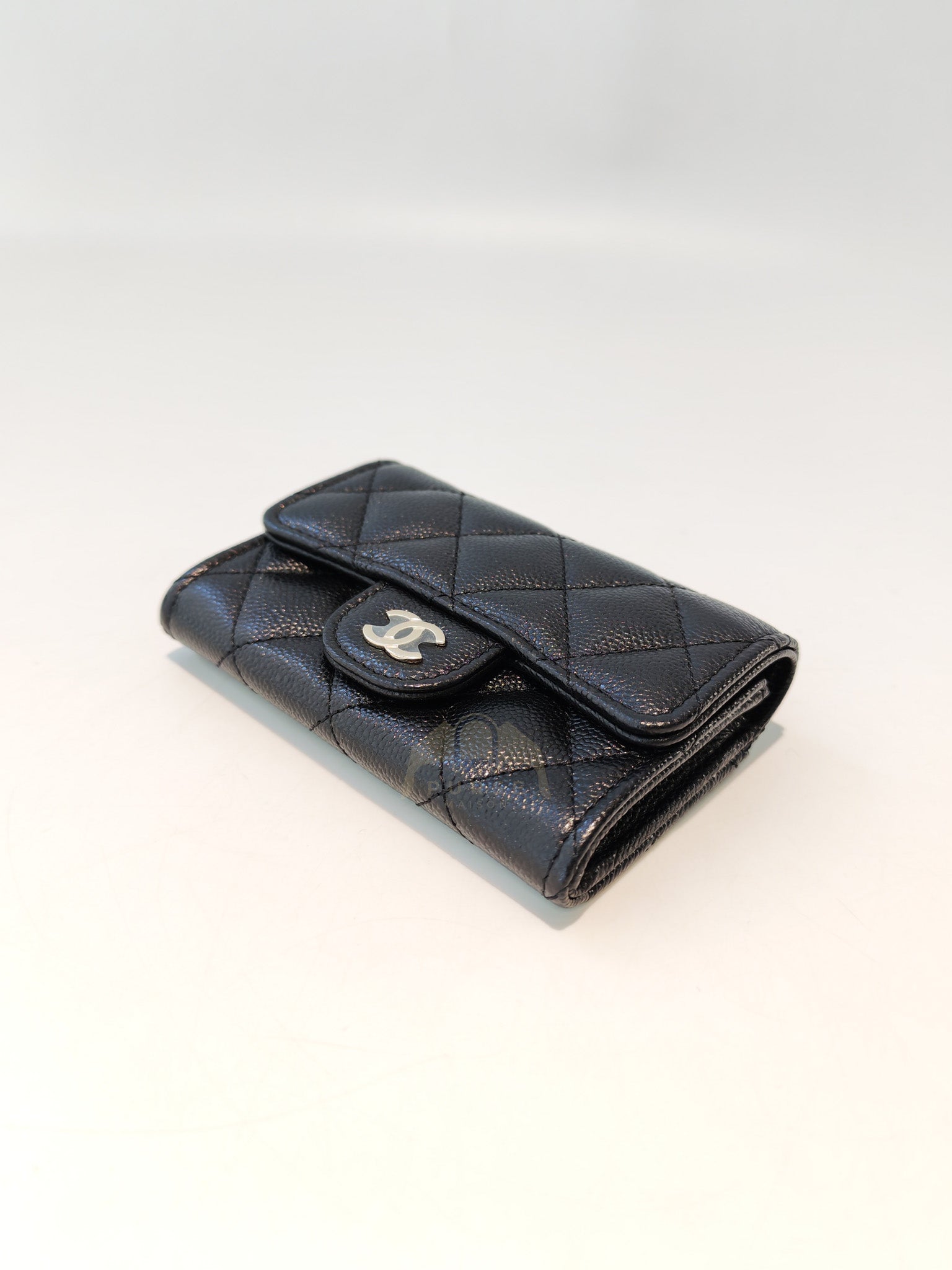 Flap Card Holder with Zipper in Black Caviar Leather and Light Gold Hardware (TG***7K) | Purse Maison Luxury Bags Shop