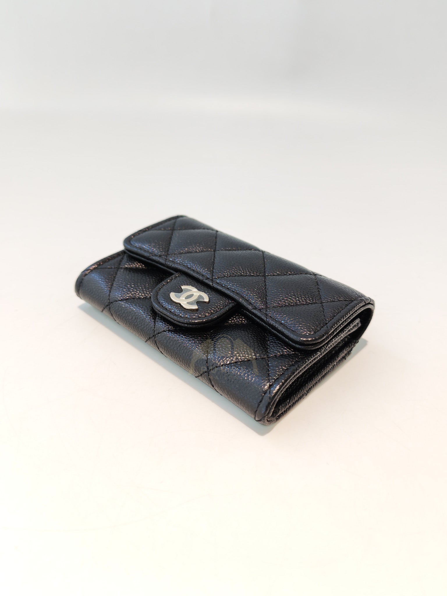 Flap Card Holder with Zipper in Black Caviar Leather and Light Gold Hardware (TG***7K) | Purse Maison Luxury Bags Shop