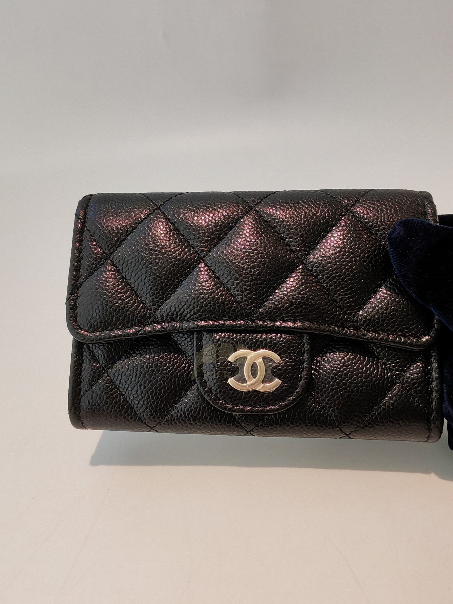 Flap Card Holder with Zipper in Black Caviar Leather and Light Gold Hardware (TG***7K) | Purse Maison Luxury Bags Shop