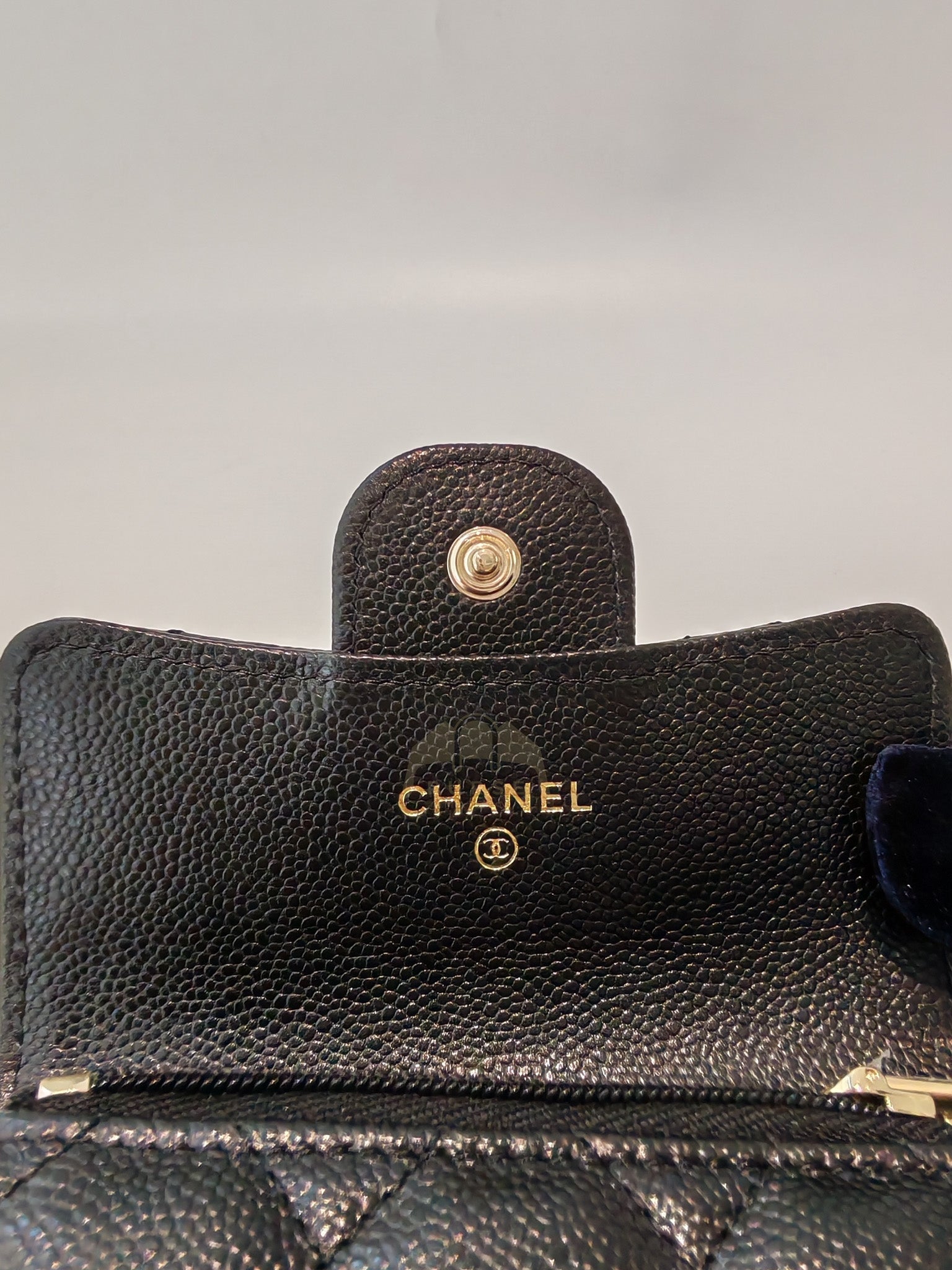 Flap Card Holder with Zipper in Black Caviar Leather and Light Gold Hardware (TG***7K) | Purse Maison Luxury Bags Shop