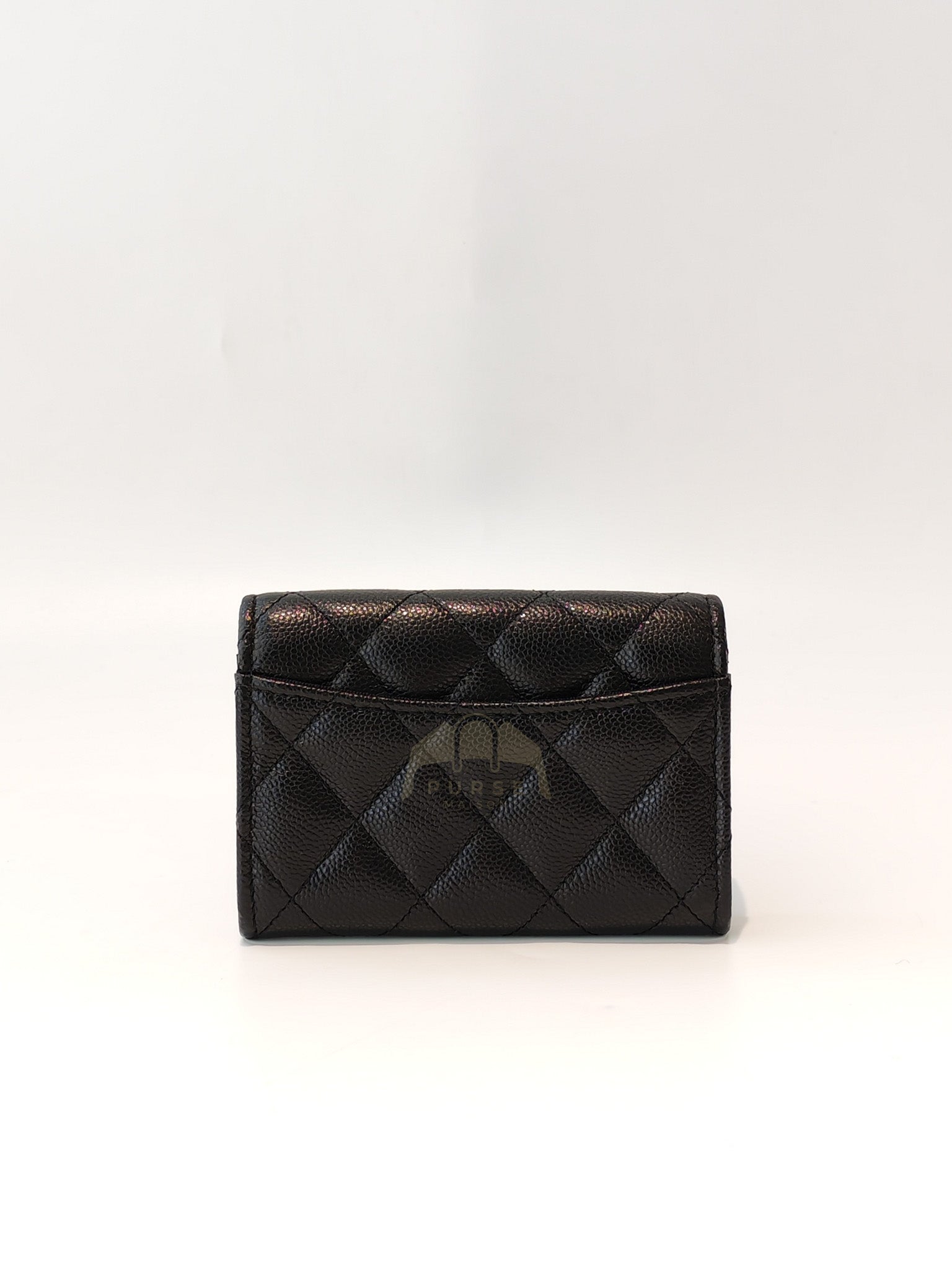 Flap Card Holder with Zipper in Black Caviar Leather and Light Gold Hardware (TG***7K) | Purse Maison Luxury Bags Shop