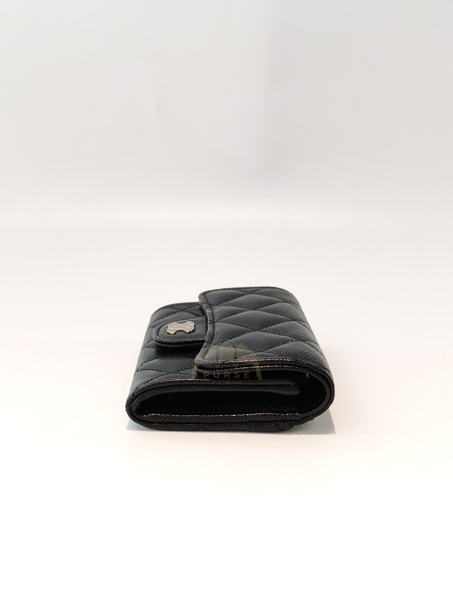 Flap Card Holder with Zipper in Black Caviar Leather and Light Gold Hardware (TG***7K) | Purse Maison Luxury Bags Shop