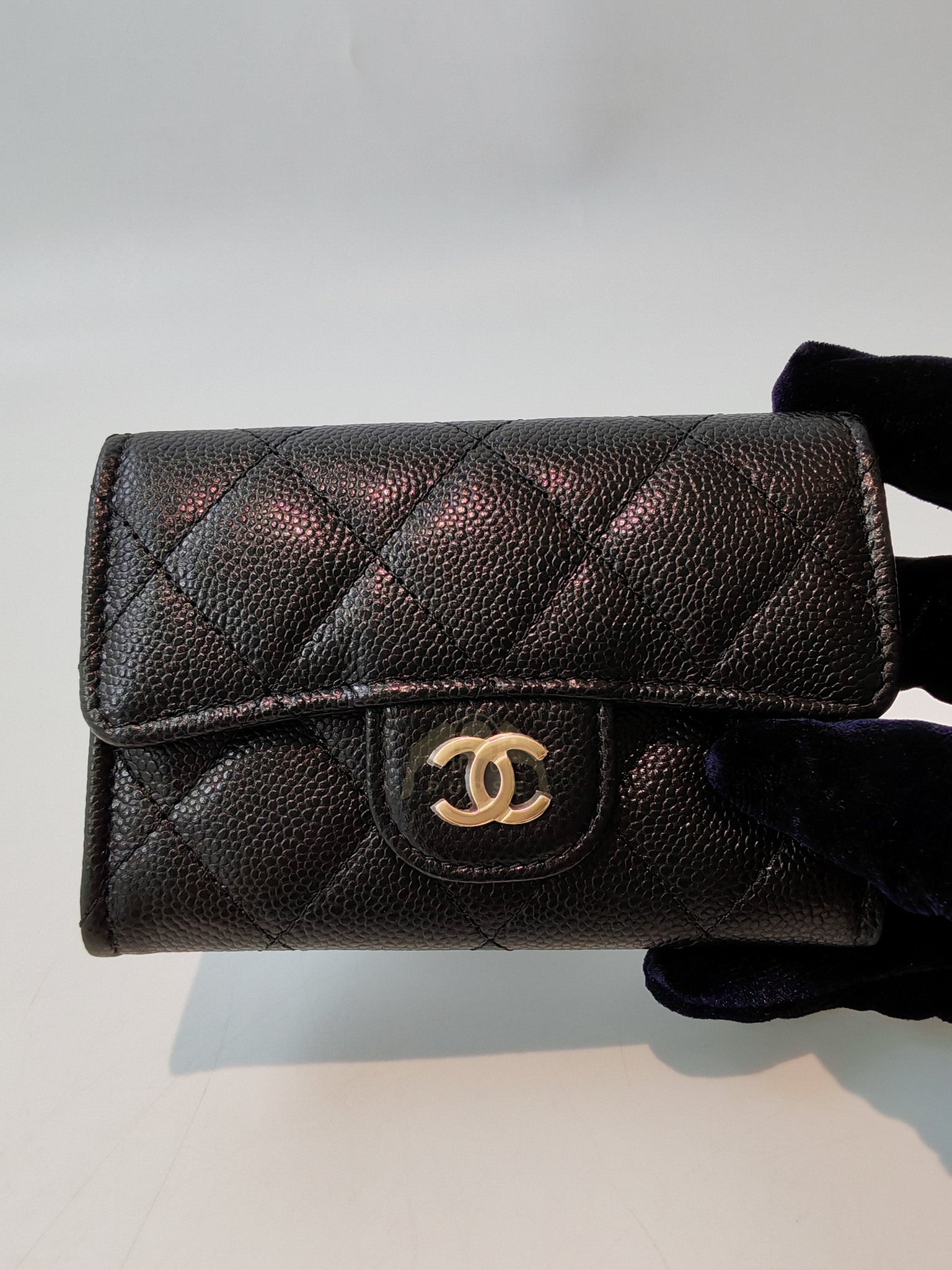 Flap Card Holder with Zipper in Black Caviar Leather & Gold Hardware Microchip(L1****70) | Purse Maison Luxury Bags Shop