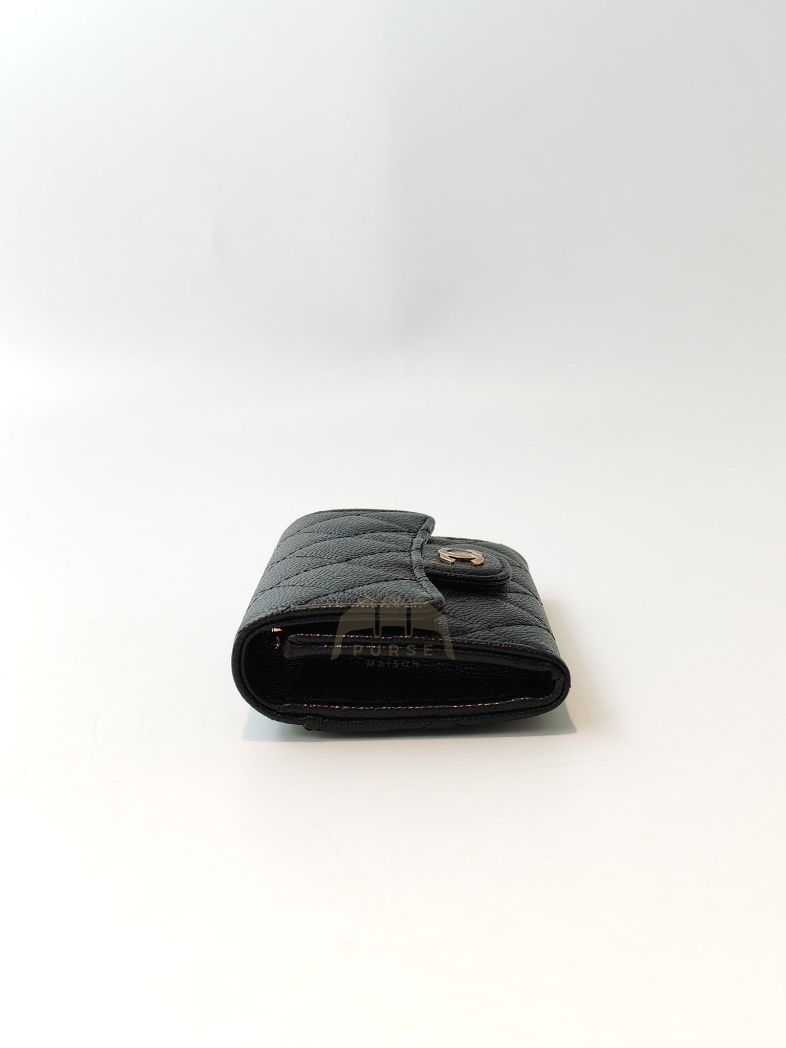 Flap Card Holder with Zipper in Black Caviar Leather & Gold Hardware Microchip(L1****70) | Purse Maison Luxury Bags Shop