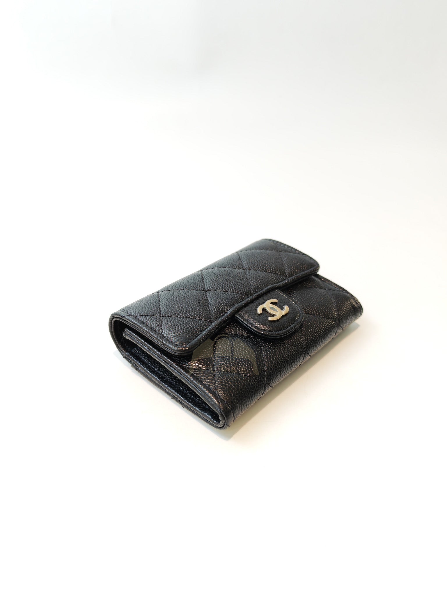 Flap Card Holder with Zipper in Black Caviar Leather & Gold Hardware Microchip(L1****70) | Purse Maison Luxury Bags Shop