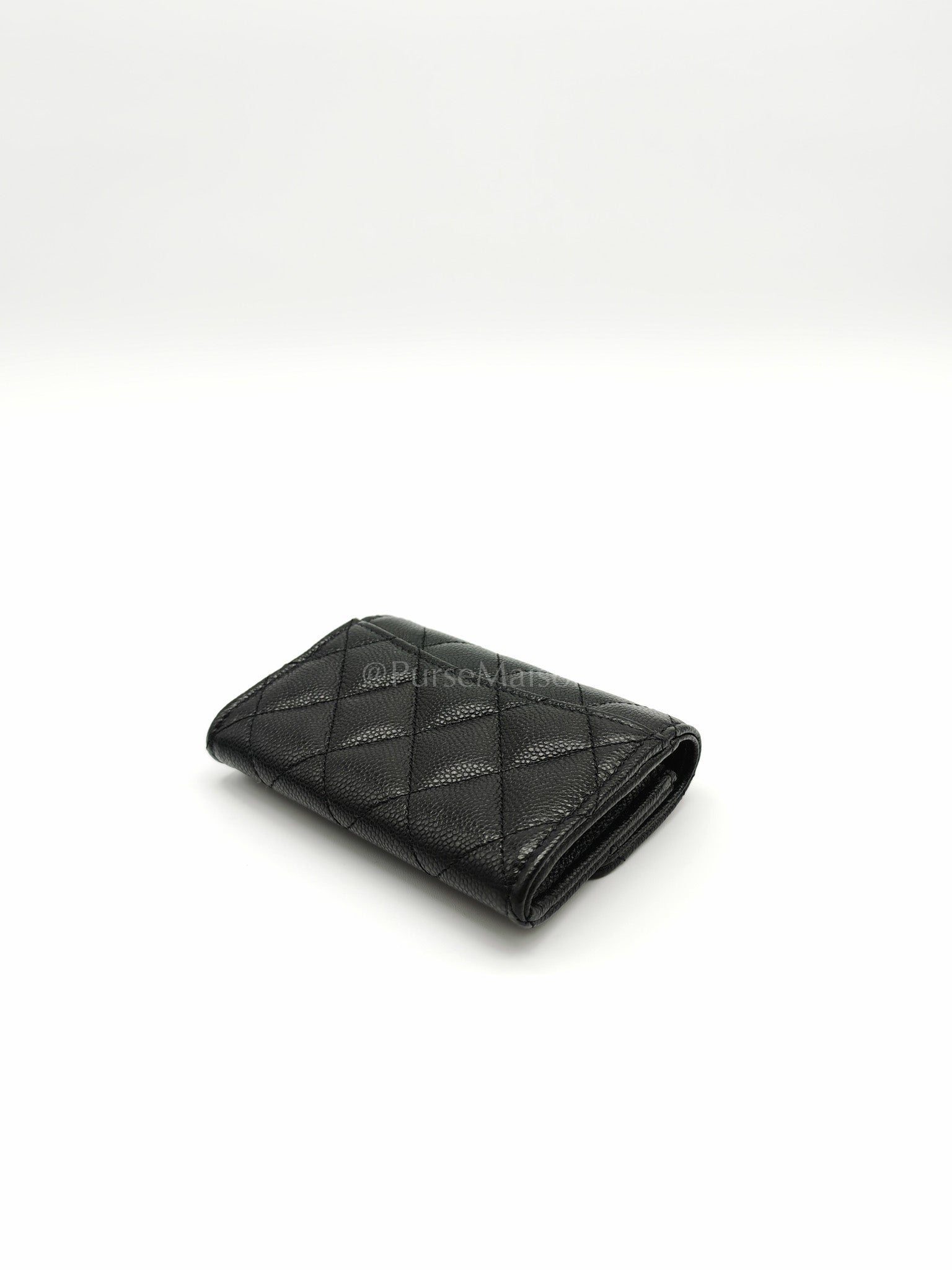 Flap Card Holder with Zipper in Black Quilted and Light Gold Hardware (Microchip) C9****6G | Purse Maison Luxury Bags Shop