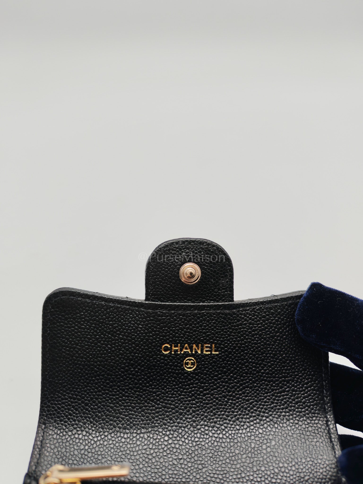 Flap Card Holder with Zipper in Black Quilted and Light Gold Hardware (Microchip) C9****6G | Purse Maison Luxury Bags Shop