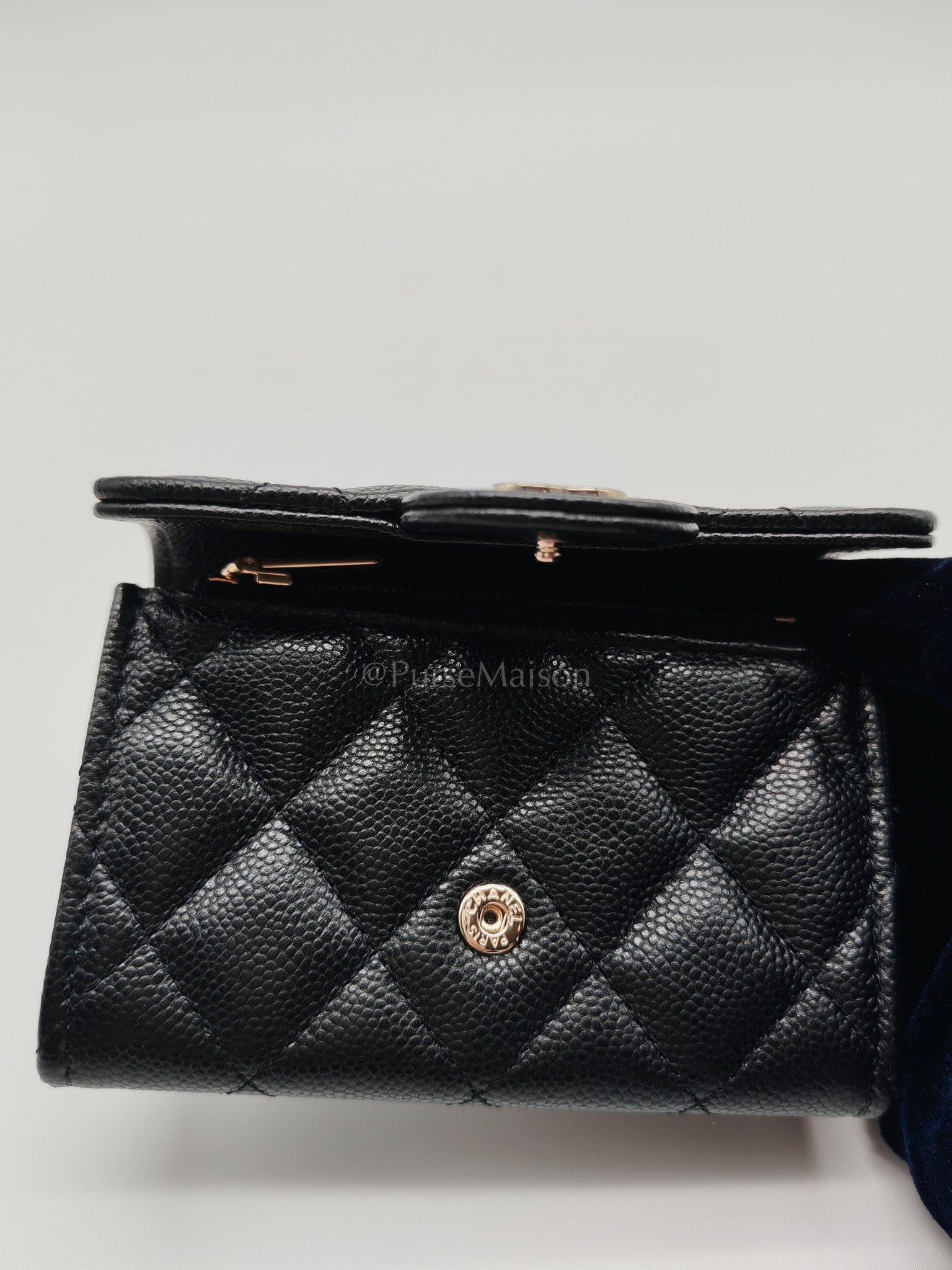 Flap Card Holder with Zipper in Black Quilted and Light Gold Hardware (Microchip) C9****6G | Purse Maison Luxury Bags Shop