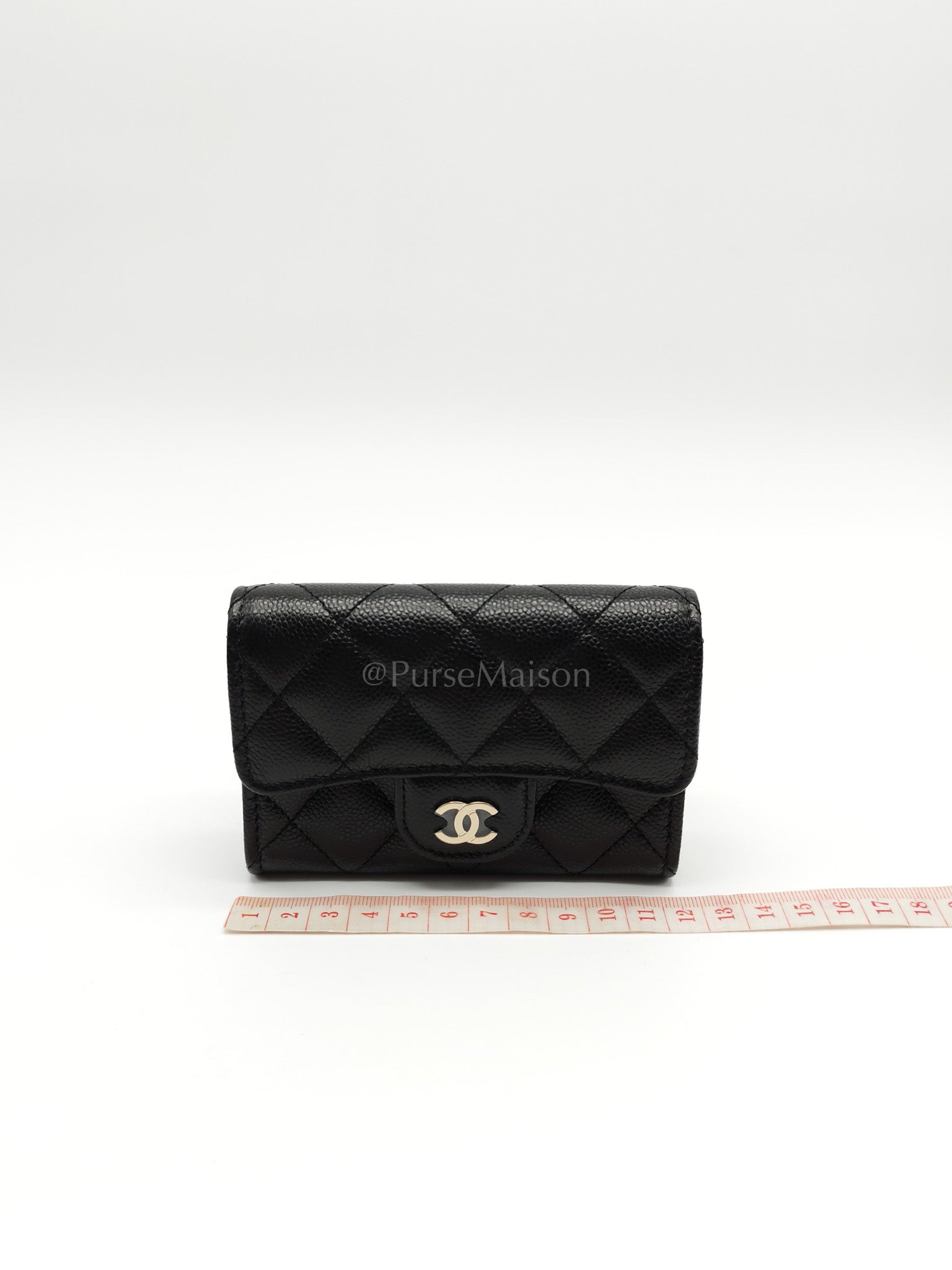 Flap Card Holder with Zipper in Black Quilted and Light Gold Hardware (Microchip) C9****6G | Purse Maison Luxury Bags Shop