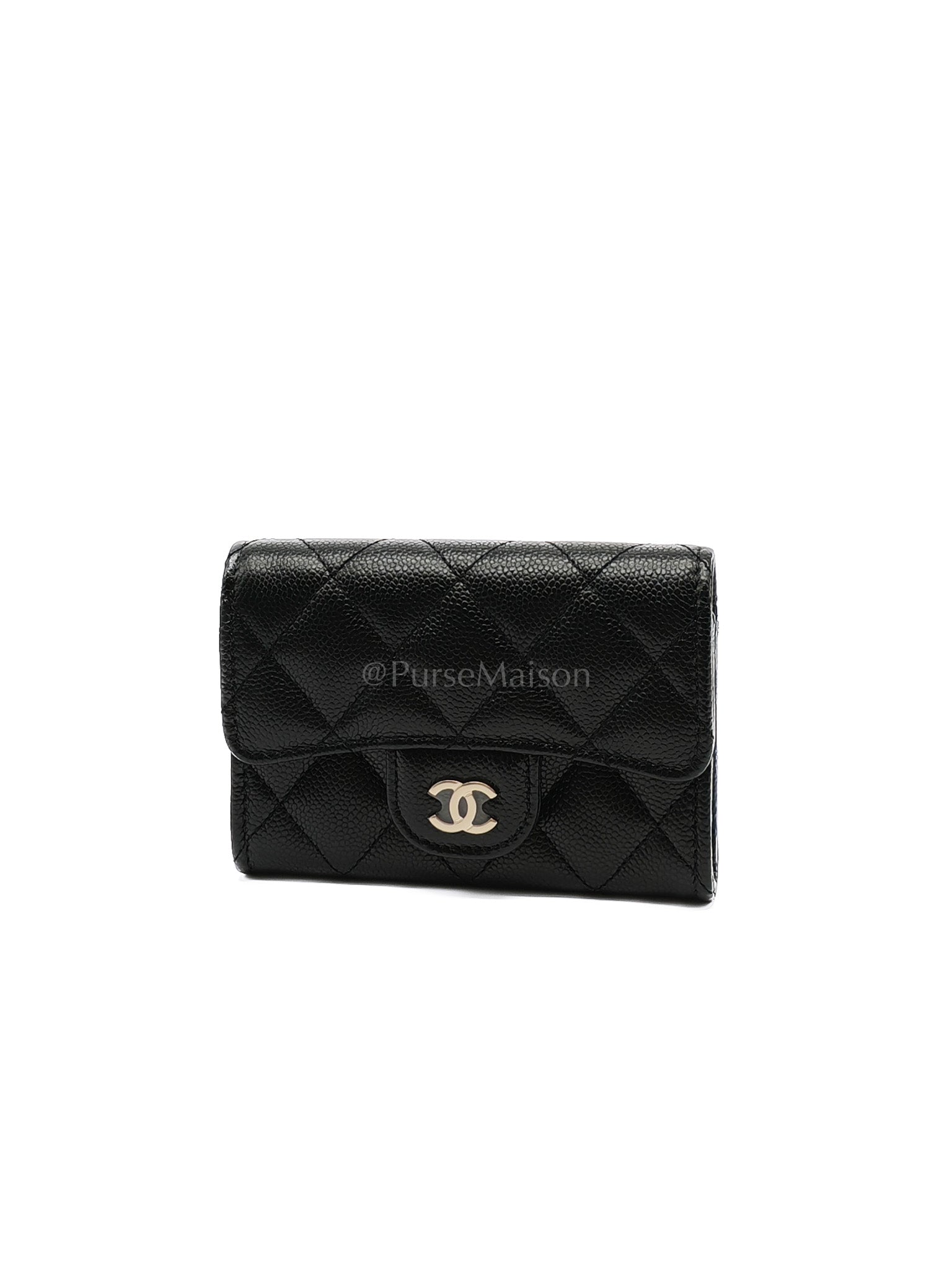 Flap Card Holder with Zipper in Black Quilted and Light Gold Hardware (Microchip) C9****6G | Purse Maison Luxury Bags Shop