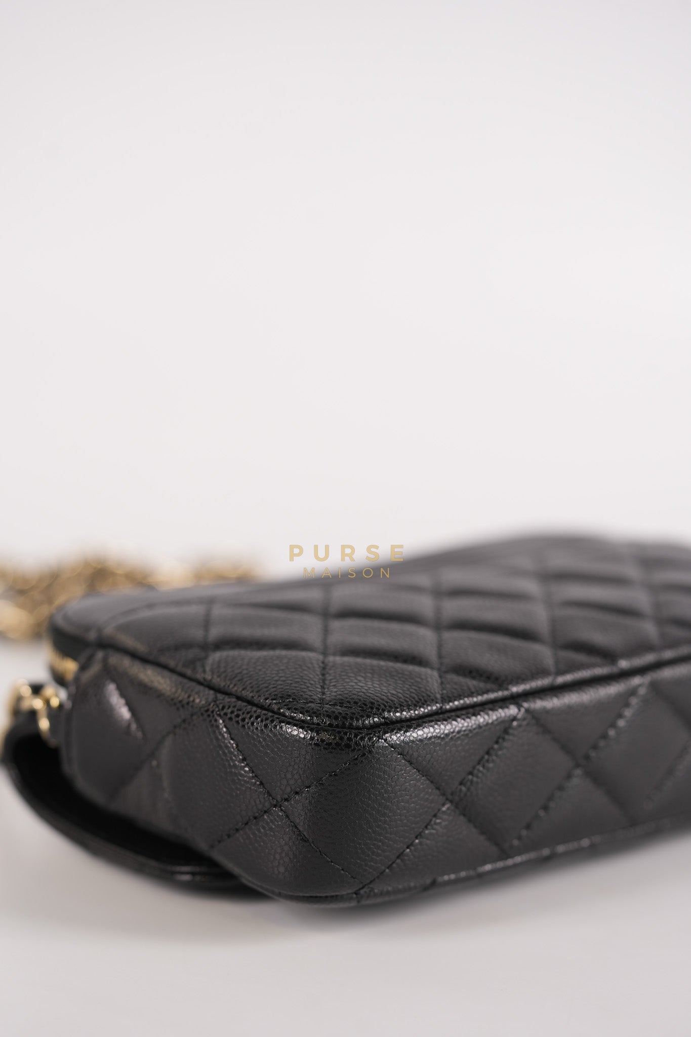 Flap Phone Holder in Black Caviar Leather Light Gold Hardware (Microchip) | Purse Maison Luxury Bags Shop