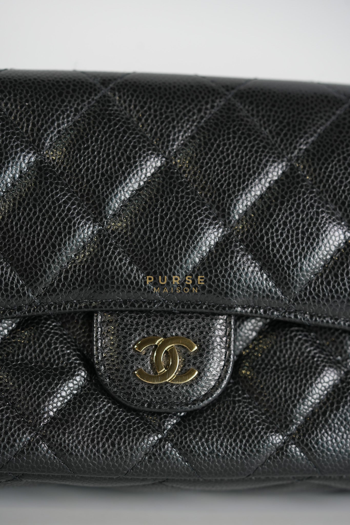 Flap Phone Holder in Black Caviar Leather Light Gold Hardware (Microchip) | Purse Maison Luxury Bags Shop