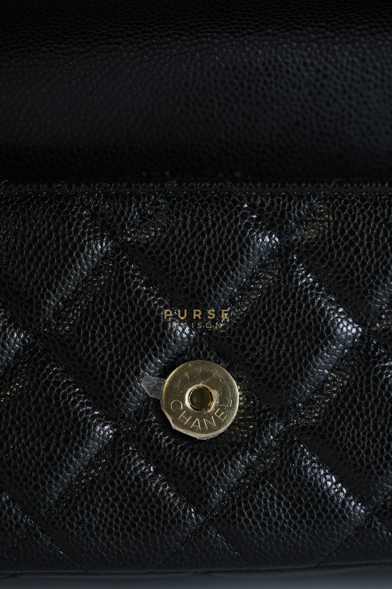 Flap Phone Holder in Black Caviar Leather Light Gold Hardware (Microchip) | Purse Maison Luxury Bags Shop