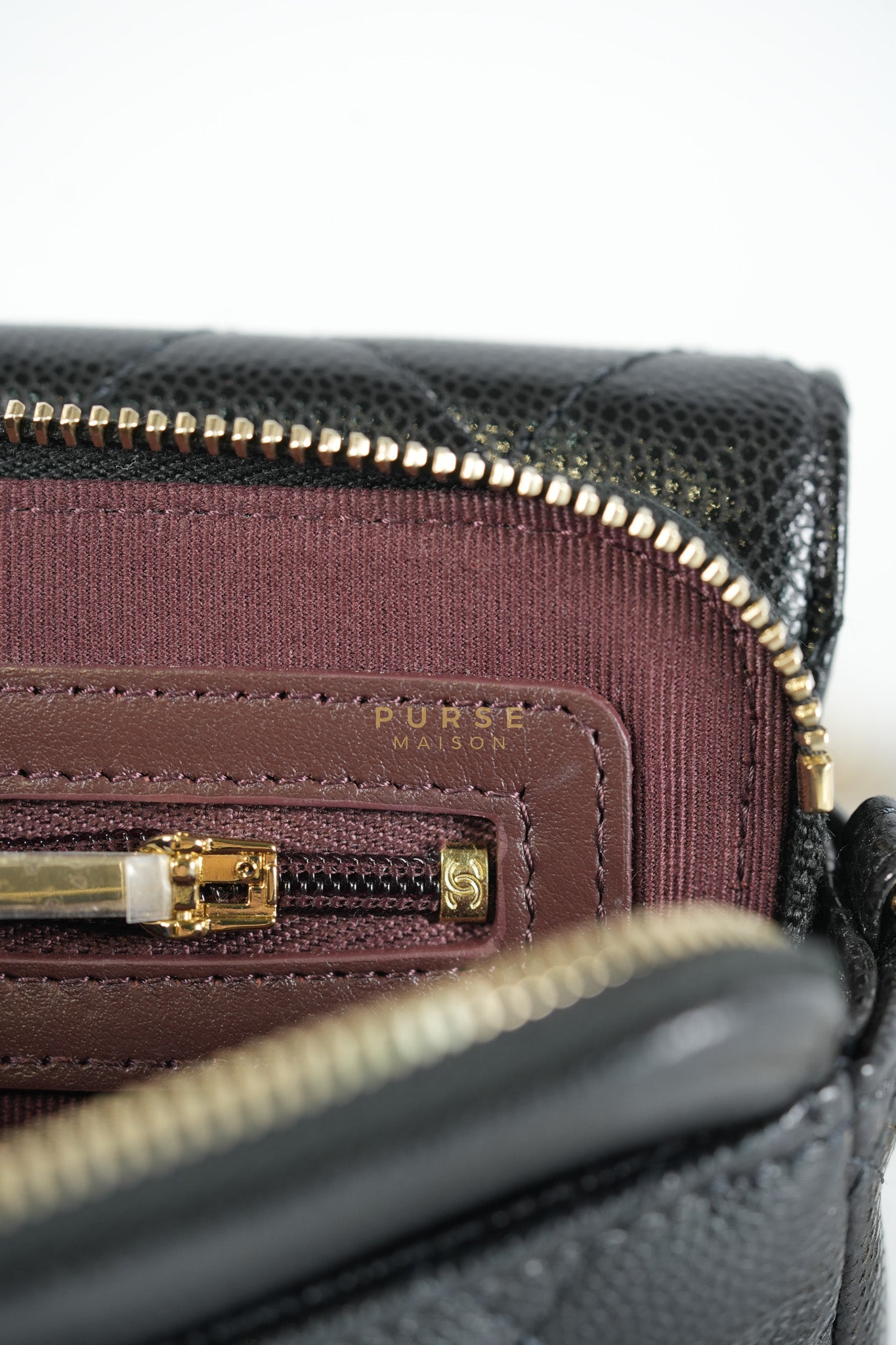 Flap Phone Holder in Black Caviar Leather Light Gold Hardware (Microchip) | Purse Maison Luxury Bags Shop