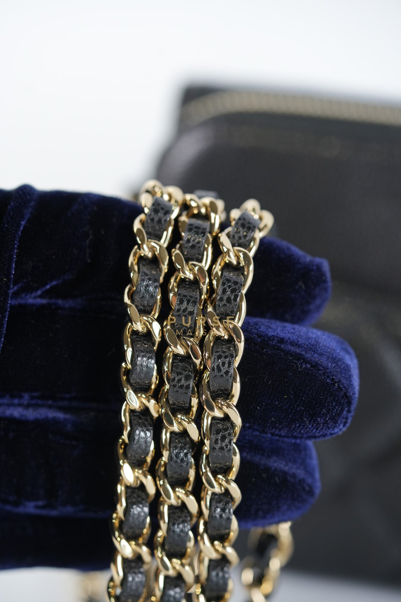 Flap Phone Holder in Black Caviar Leather Light Gold Hardware (Microchip) | Purse Maison Luxury Bags Shop