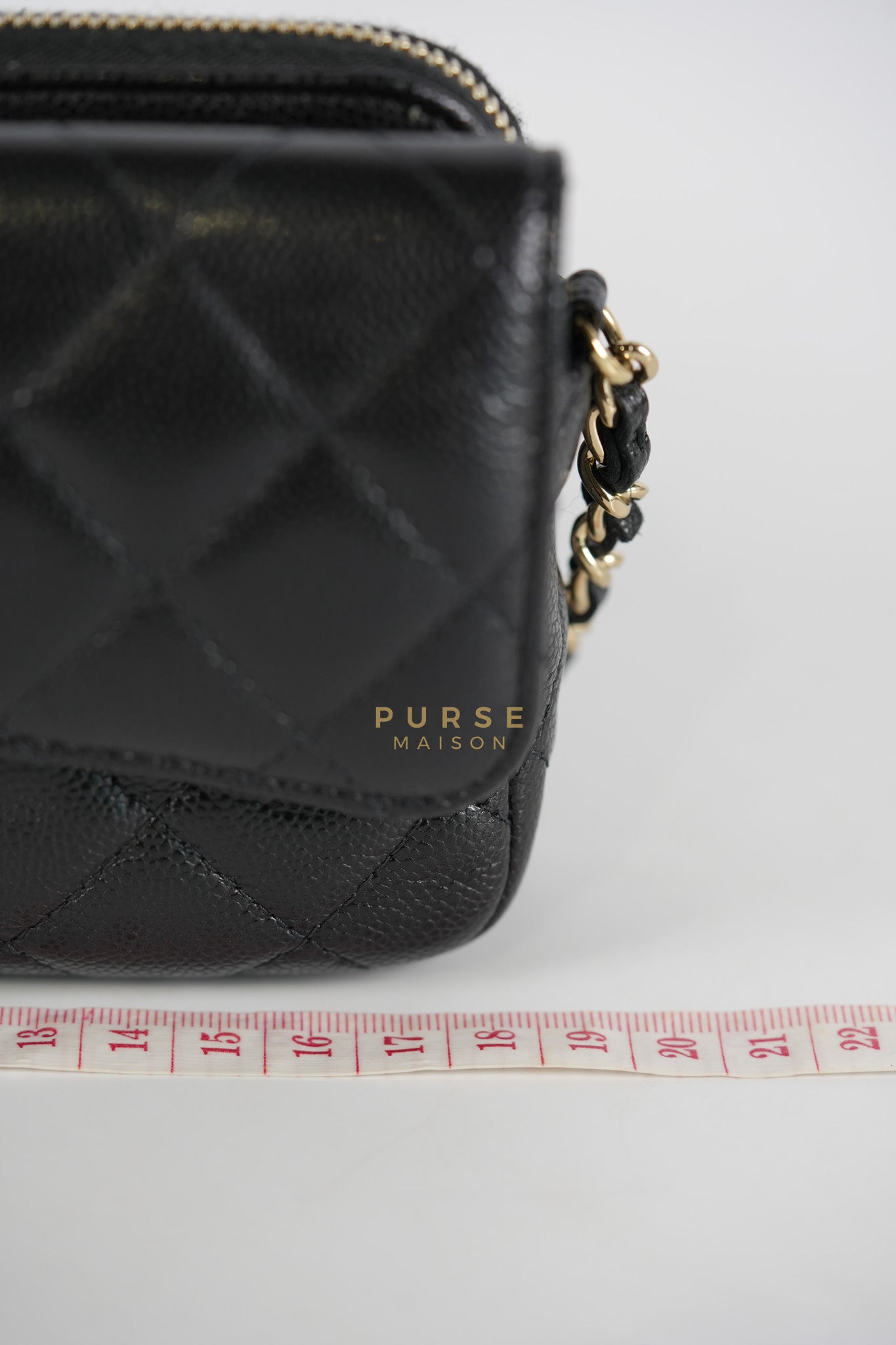 Flap Phone Holder in Black Caviar Leather Light Gold Hardware (Microchip) | Purse Maison Luxury Bags Shop