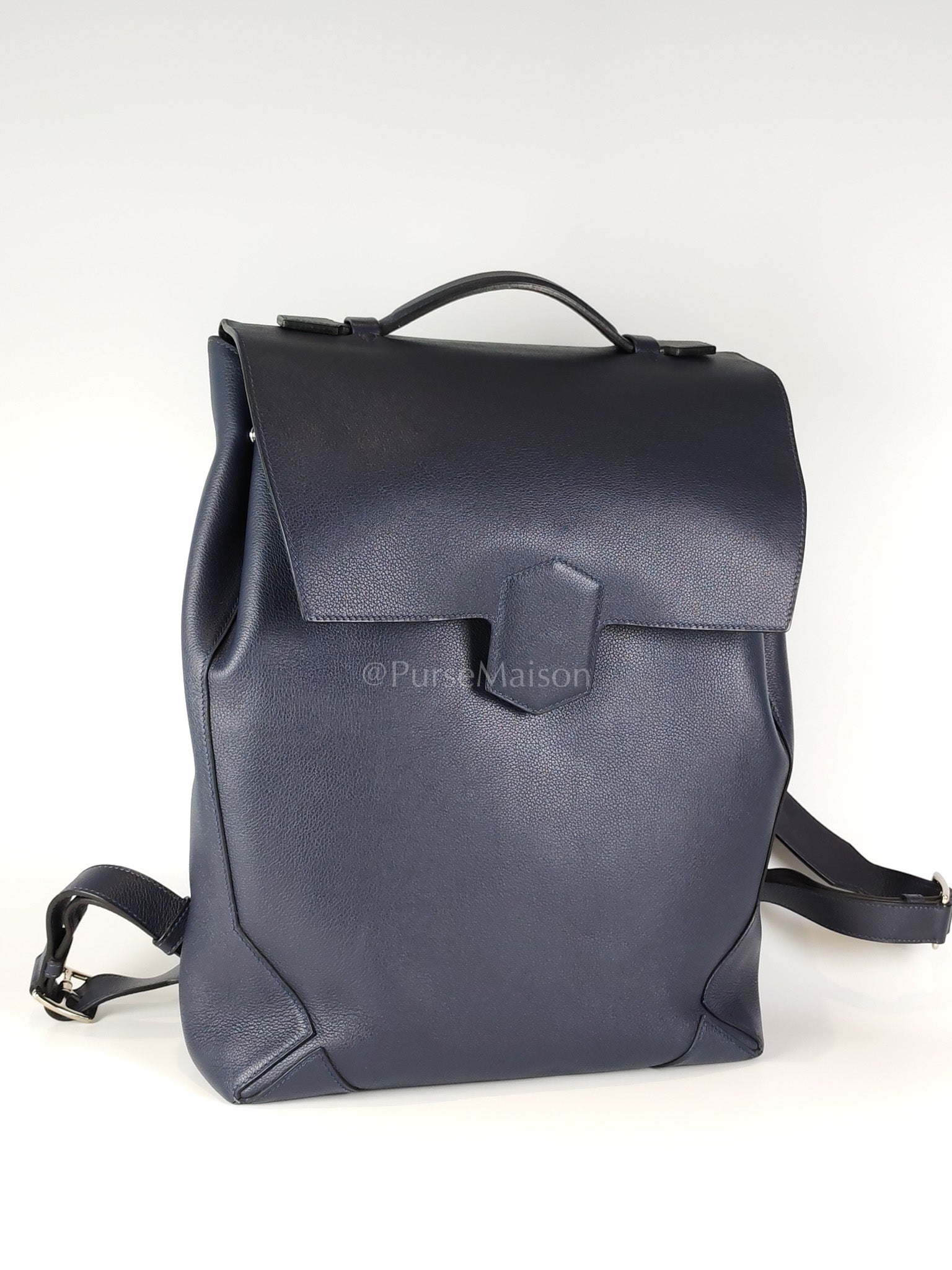 Flash Backpack Blue Nuit in Evercolor Leather and Palladium Hardware Stamp D (2019) | Purse Maison Luxury Bags Shop