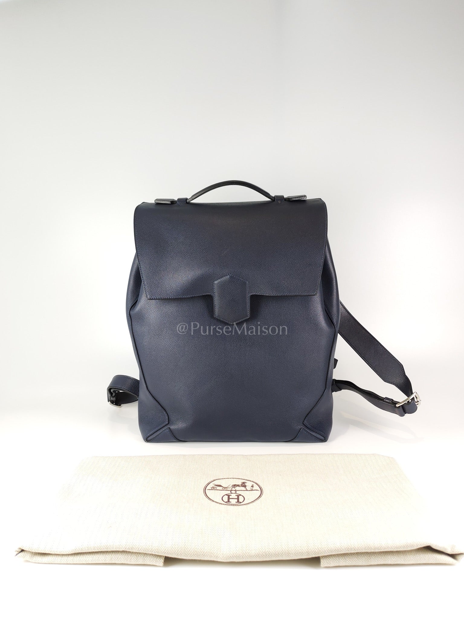 Flash Backpack Blue Nuit in Evercolor Leather and Palladium Hardware Stamp D (2019) | Purse Maison Luxury Bags Shop