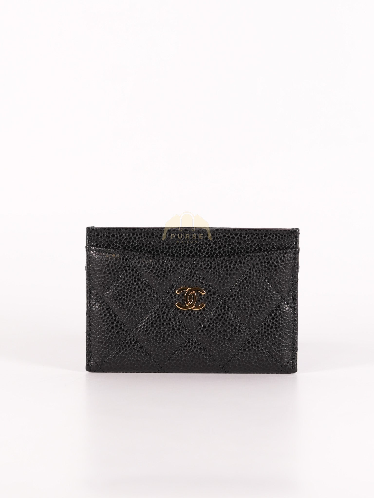 Flat Card Holder in Black Caviar Leather and Gold Hardware Series 29 | Purse Maison Luxury Bags Shop