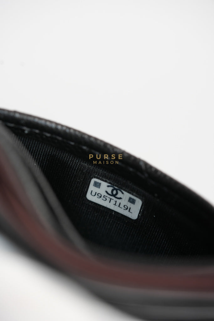 Flat Card Holder in Black Caviar Leather & Light Gold Hardware (Microchip) | Purse Maison Luxury Bags Shop