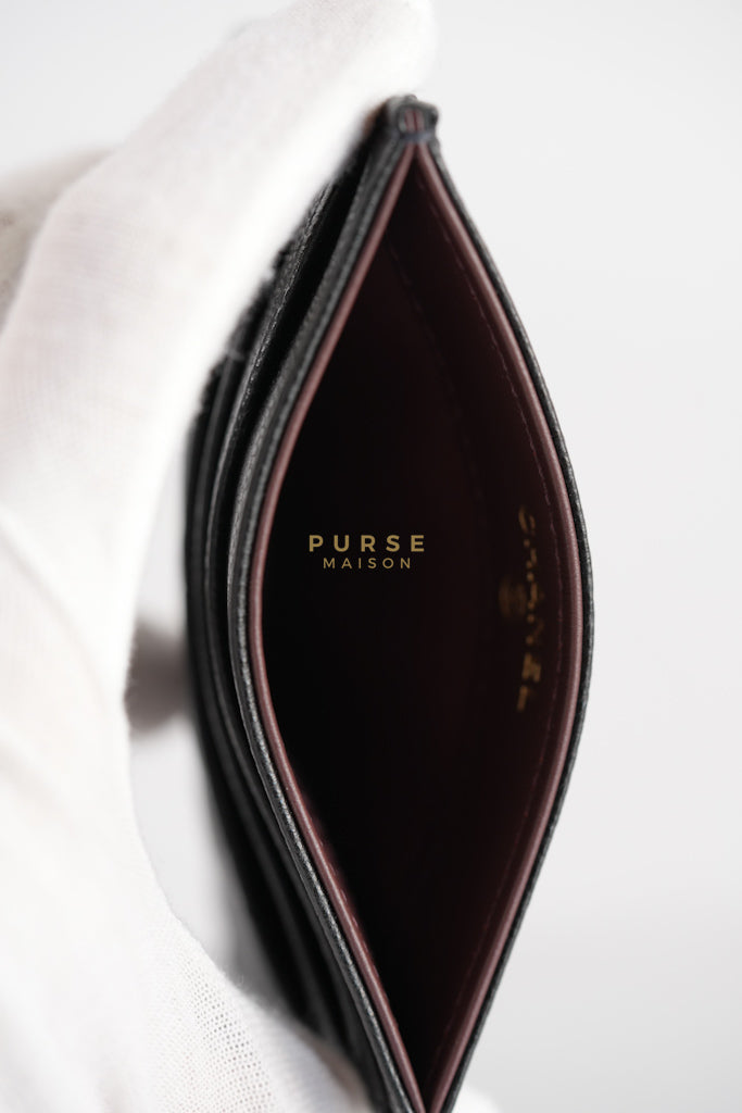 Flat Card Holder in Black Caviar Leather & Light Gold Hardware (Microchip) | Purse Maison Luxury Bags Shop