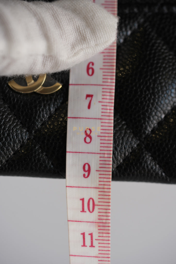 Flat Card Holder in Black Caviar Leather & Light Gold Hardware (Microchip) | Purse Maison Luxury Bags Shop