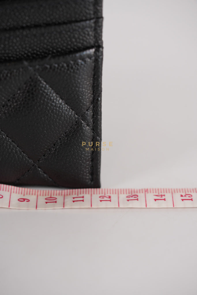 Flat Card Holder in Black Caviar Leather & Light Gold Hardware (Microchip) | Purse Maison Luxury Bags Shop