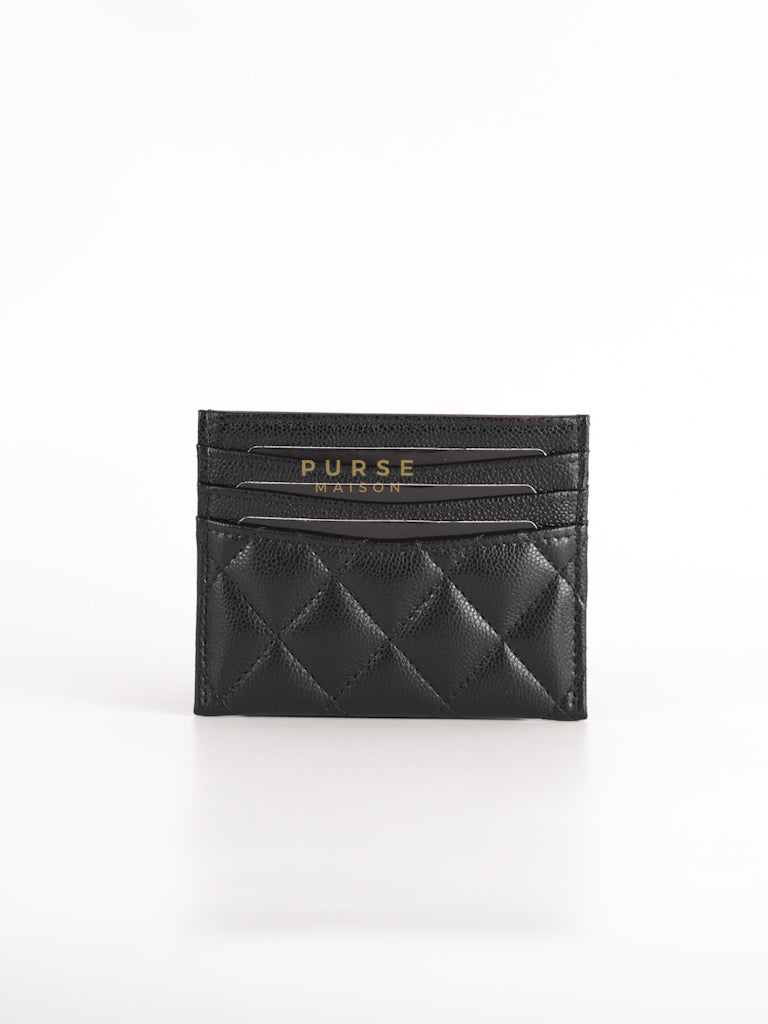 Flat Card Holder in Black Caviar Leather & Light Gold Hardware (Microchip) | Purse Maison Luxury Bags Shop