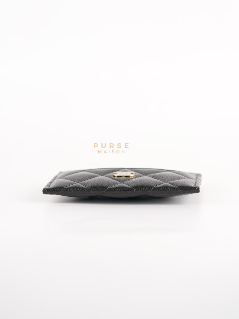 Flat Card Holder in Black Caviar Leather & Light Gold Hardware (Microchip) | Purse Maison Luxury Bags Shop