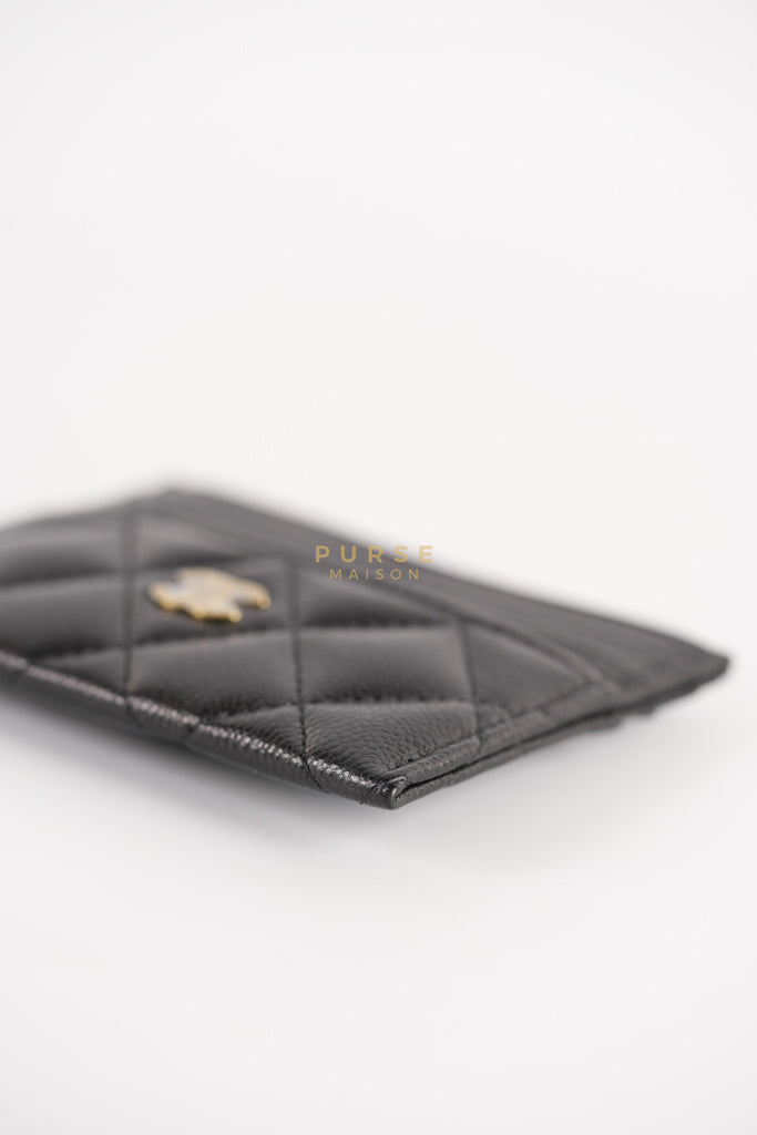 Flat Card Holder in Black Caviar Leather & Light Gold Hardware (Microchip) | Purse Maison Luxury Bags Shop