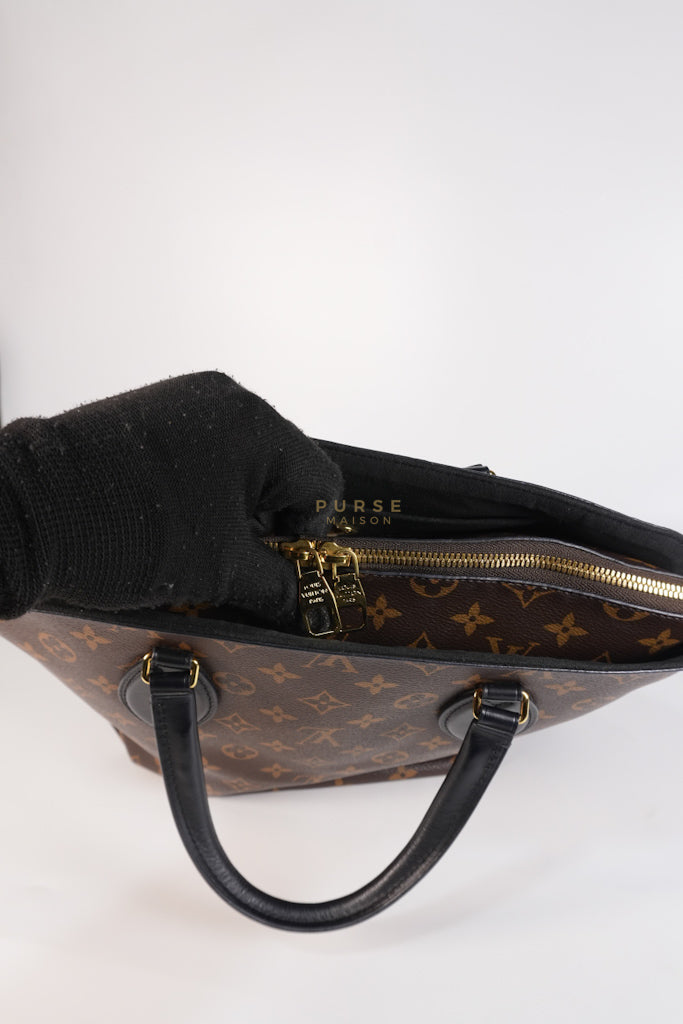 Flower Zip Tote MM Monogram Canvas and Black Leather Trim (Date Code: MI2119) | Purse Maison Luxury Bags Shop