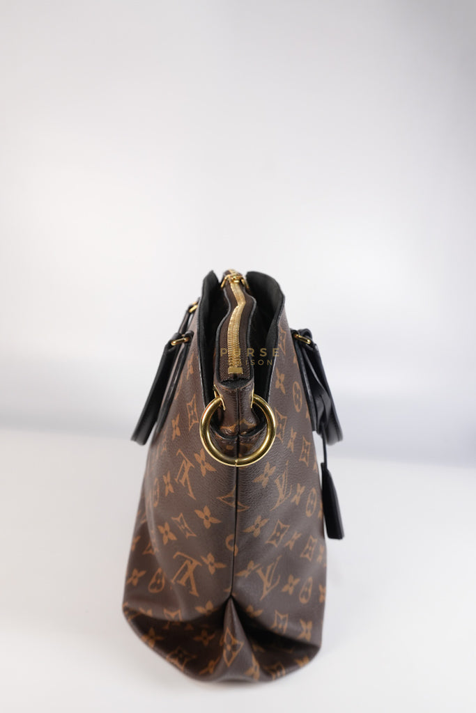 Flower Zip Tote MM Monogram Canvas and Black Leather Trim (Date Code: MI2119) | Purse Maison Luxury Bags Shop