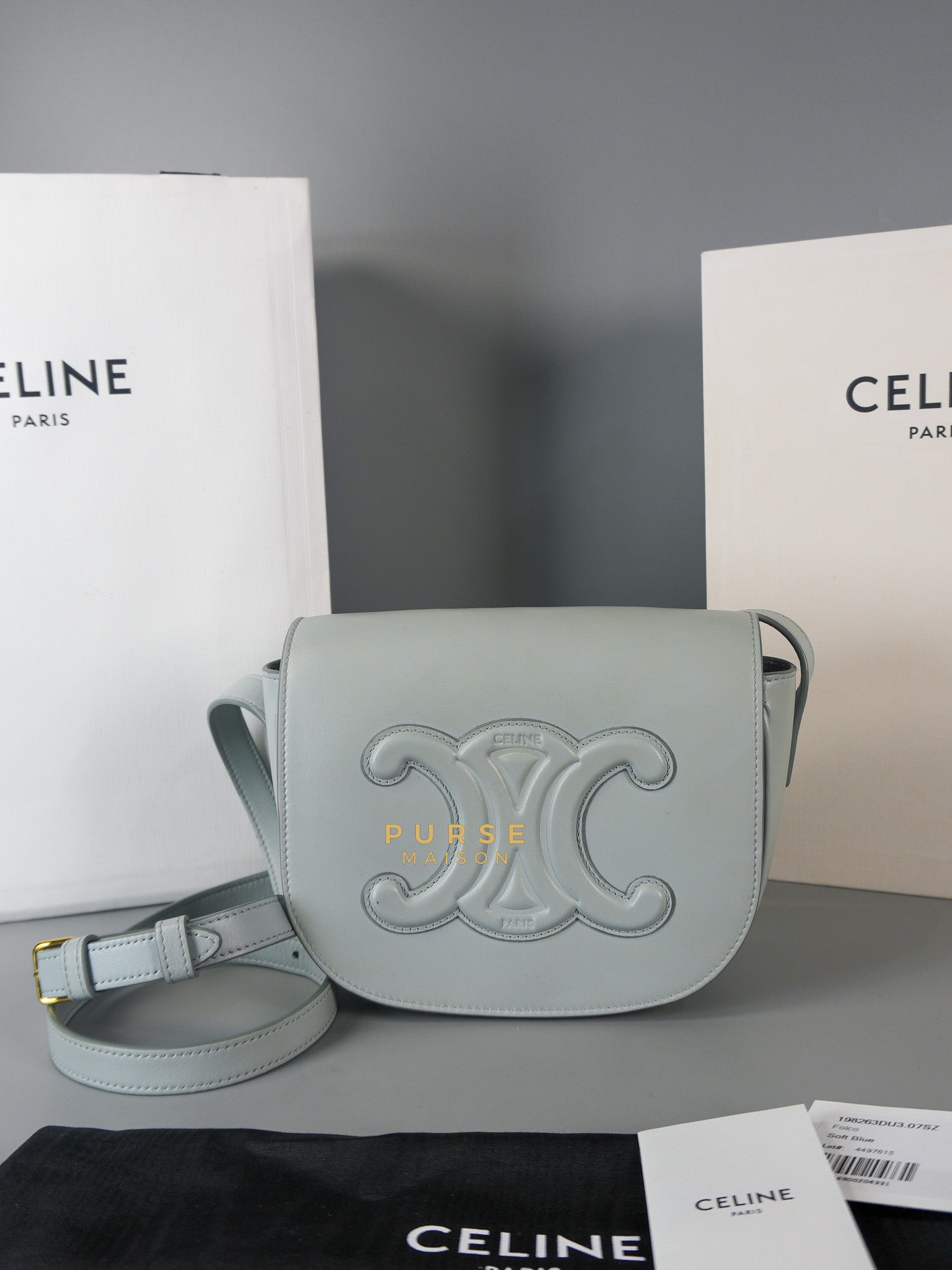 Folco Cuir Soft Blue in Smooth Calfskin Leather | Purse Maison Luxury Bags Shop