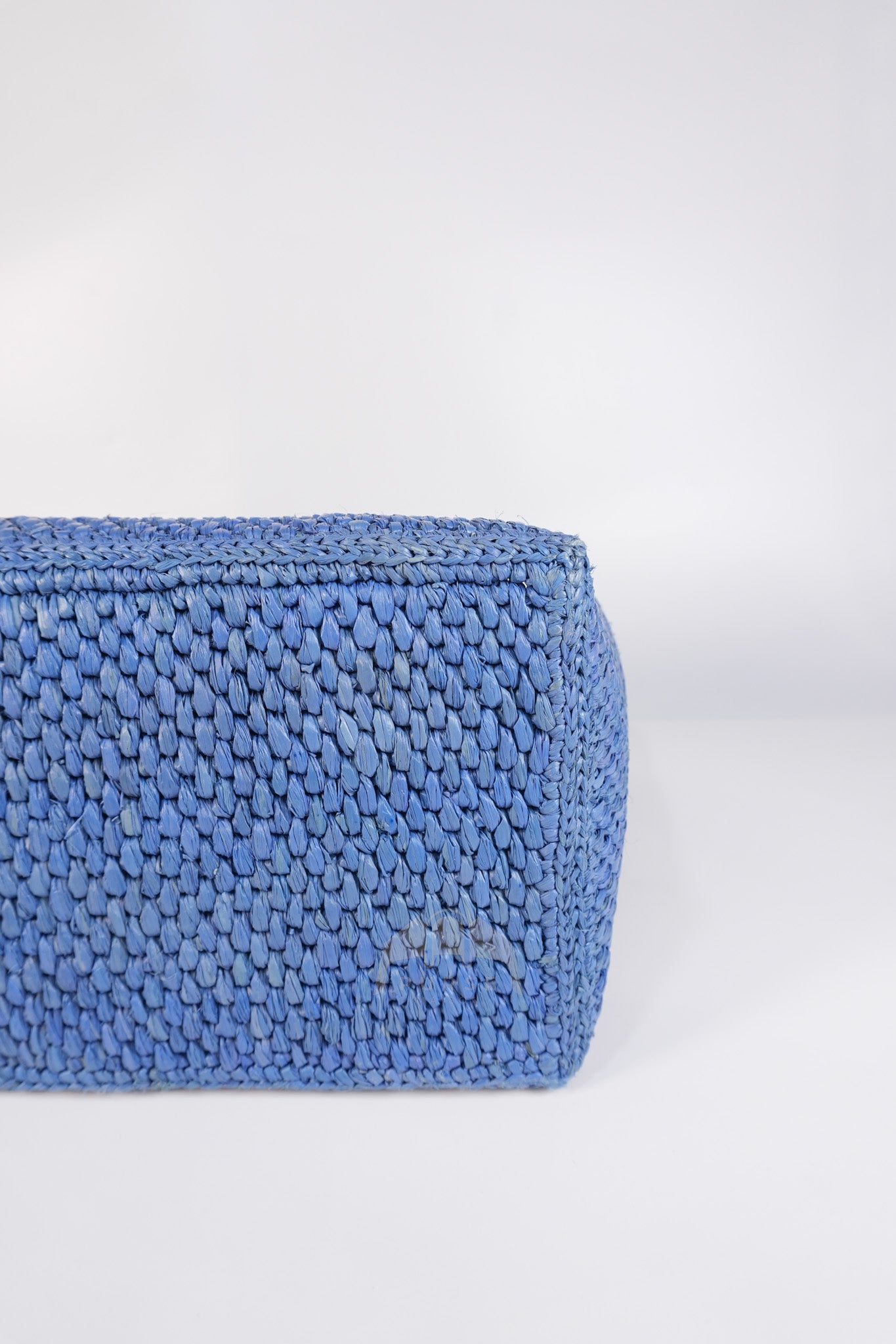 Font Medium Tote Bag in Light Blue Raffia Canvas & Silver Hardware | Purse Maison Luxury Bags Shop
