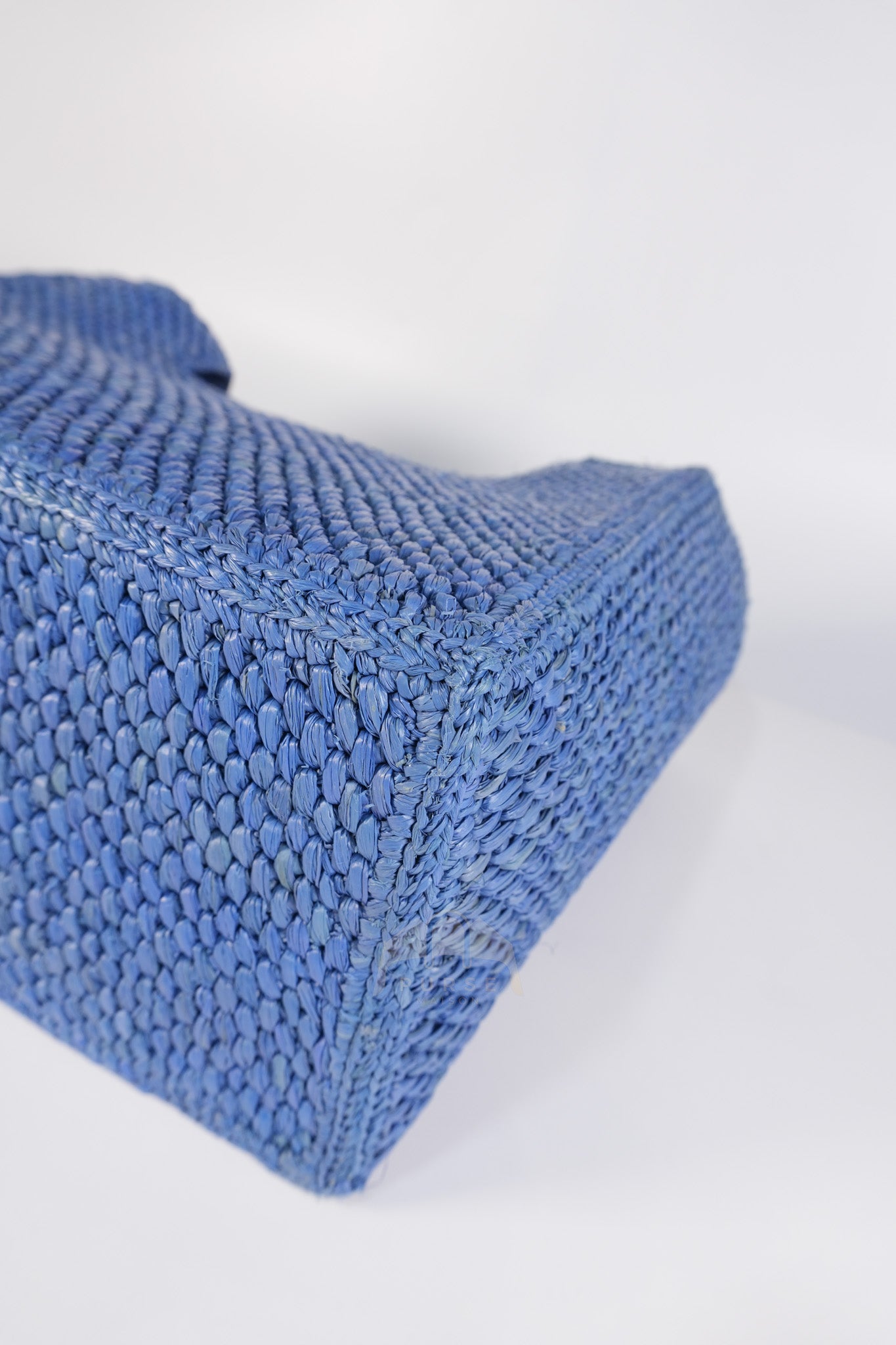 Font Medium Tote Bag in Light Blue Raffia Canvas & Silver Hardware | Purse Maison Luxury Bags Shop